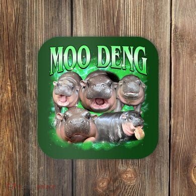Green Moo Deng Meme Hippo Coaster