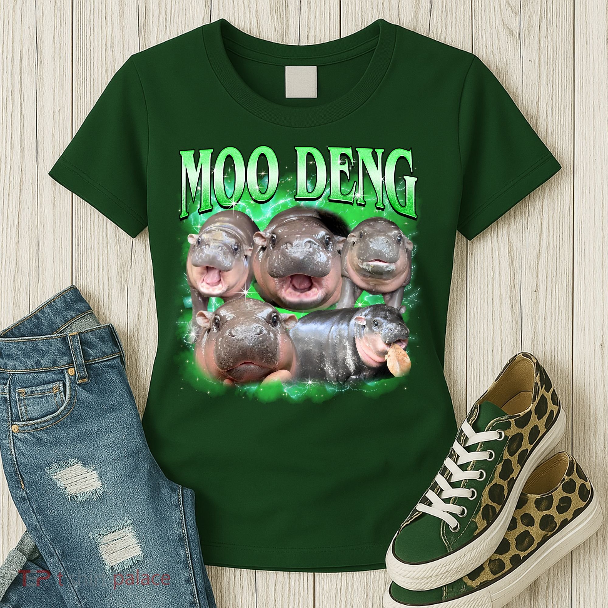 Green Moo Deng Meme Hippo Women's T-Shirt
