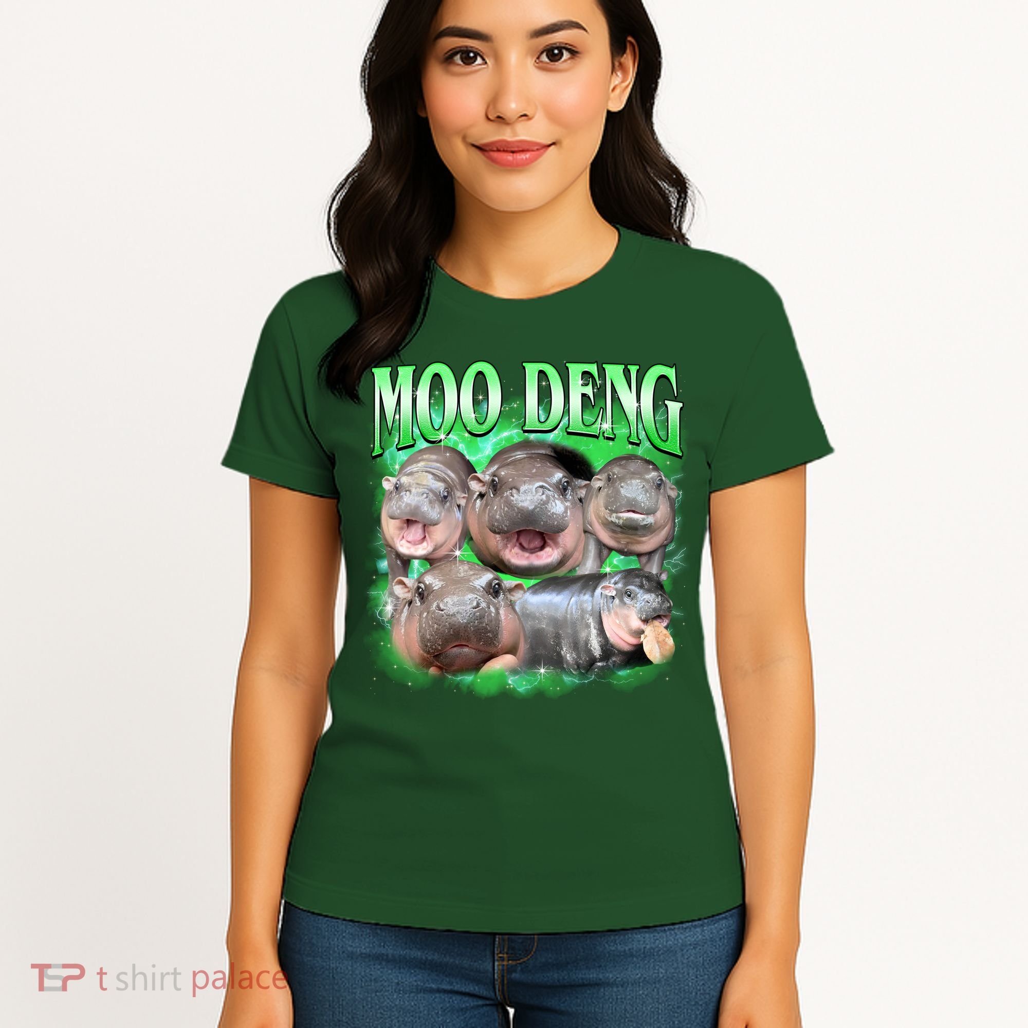 Green Moo Deng Meme Hippo Women's T-Shirt