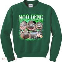 Green Moo Deng Meme Hippo Kids Sweatshirt thumb 0