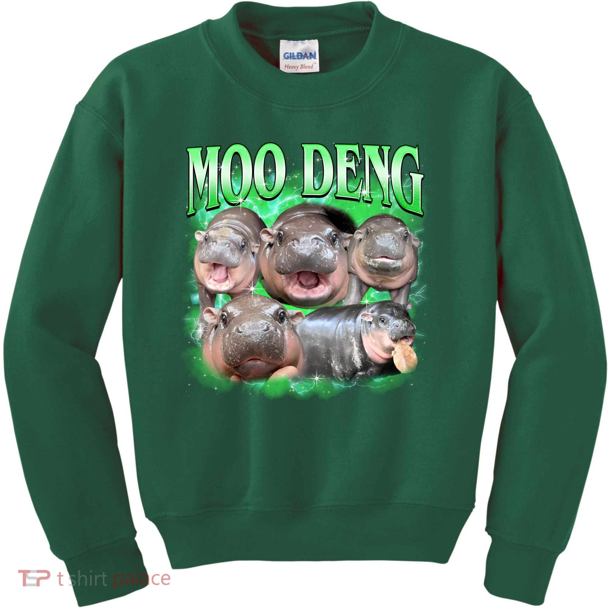Green Moo Deng Meme Hippo Kids Sweatshirt