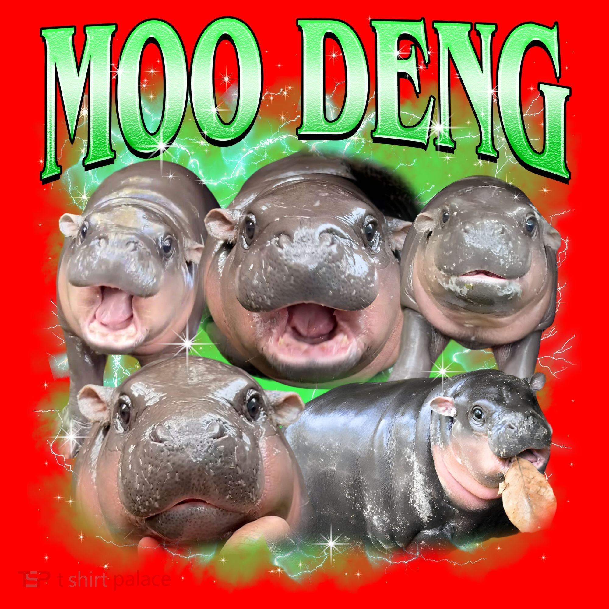 Green Moo Deng Meme Hippo Santa Hat