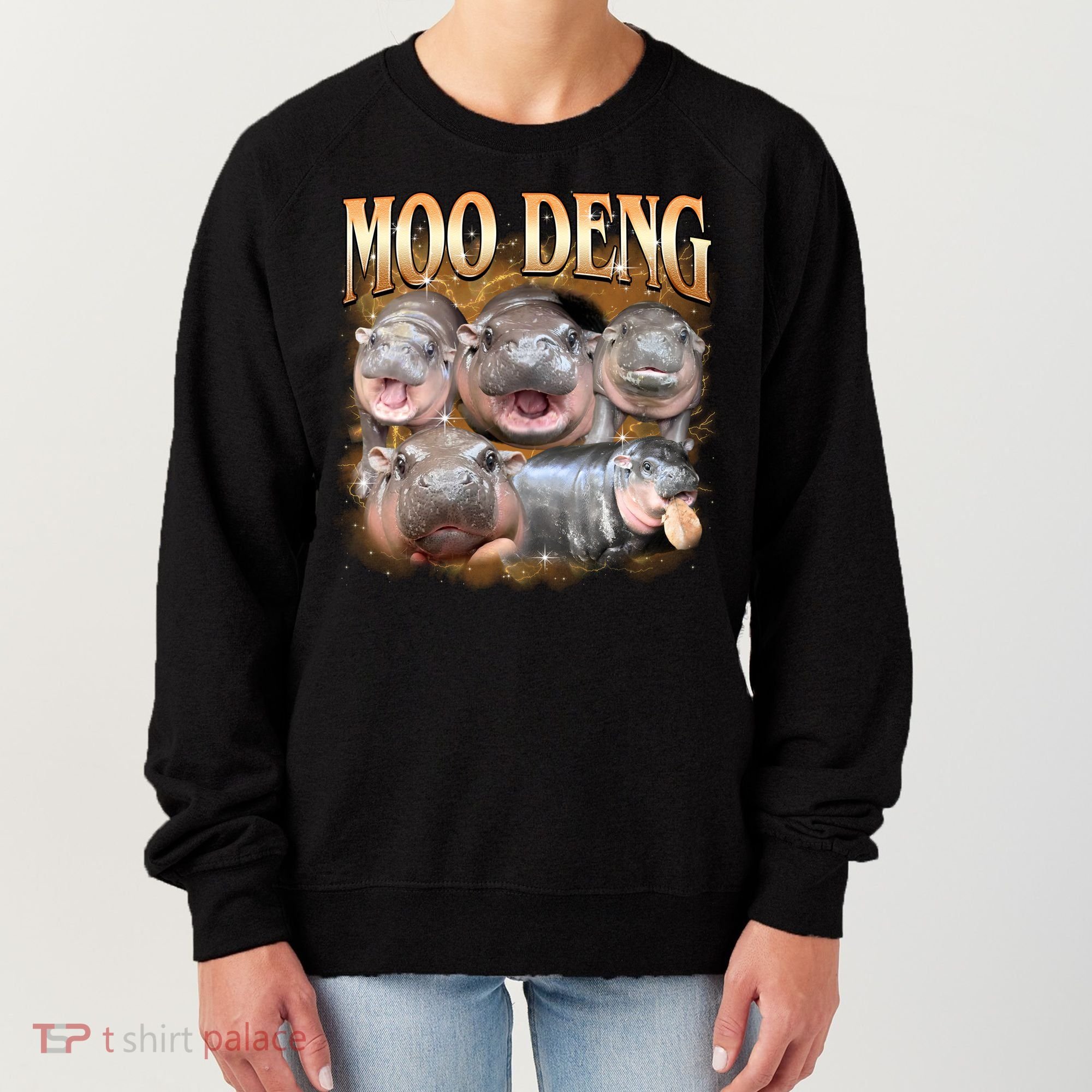 Gold Moo Deng Meme Hippo Funny Women's Sweatshirt