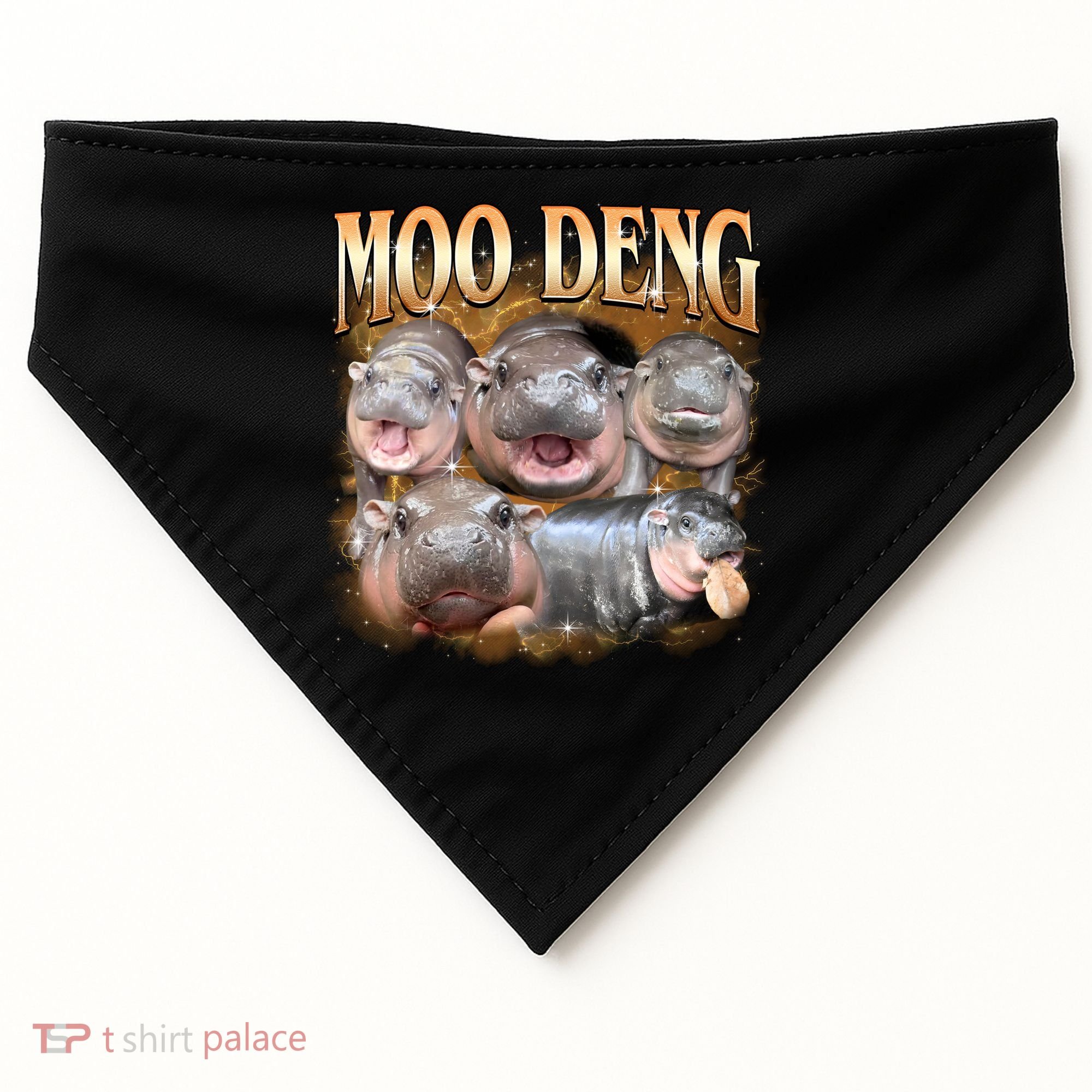 Gold Moo Deng Meme Hippo Funny USA-Made Doggie Bandana