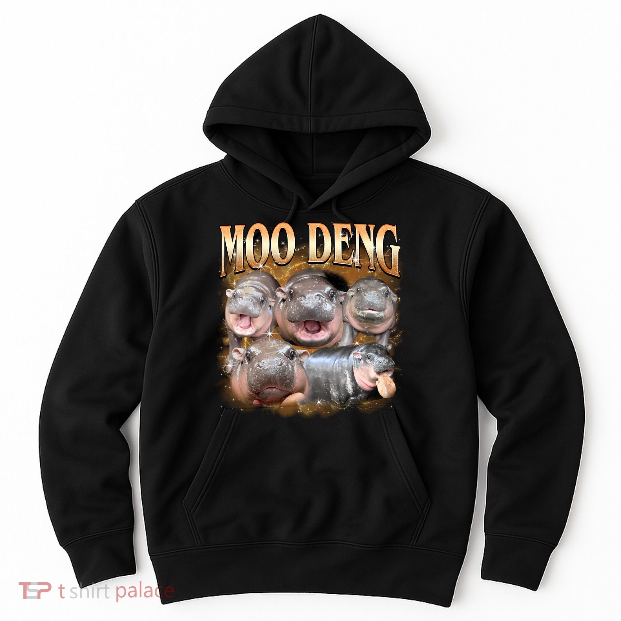 Gold Moo Deng Meme Hippo Funny Hoodie