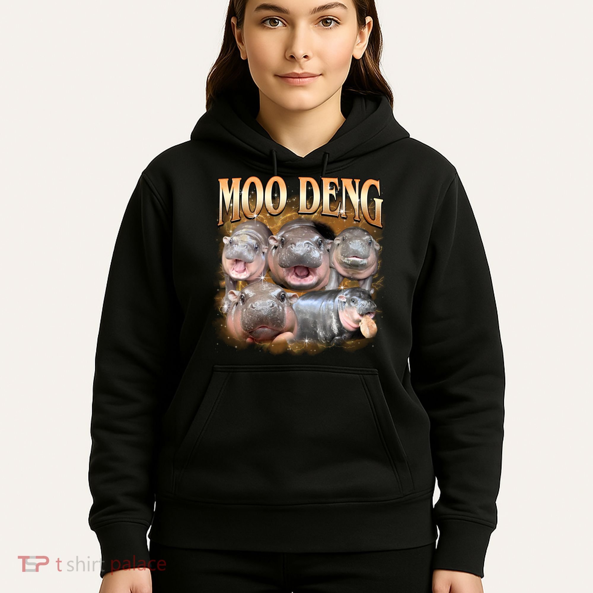 Gold Moo Deng Meme Hippo Funny Hoodie