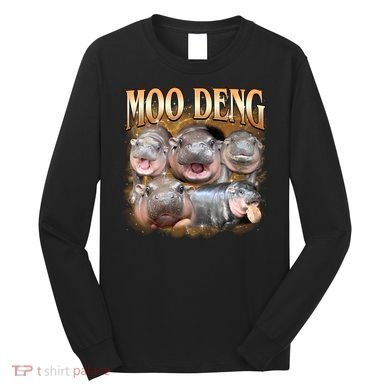 Gold Moo Deng Meme Hippo Funny Long Sleeve Shirt