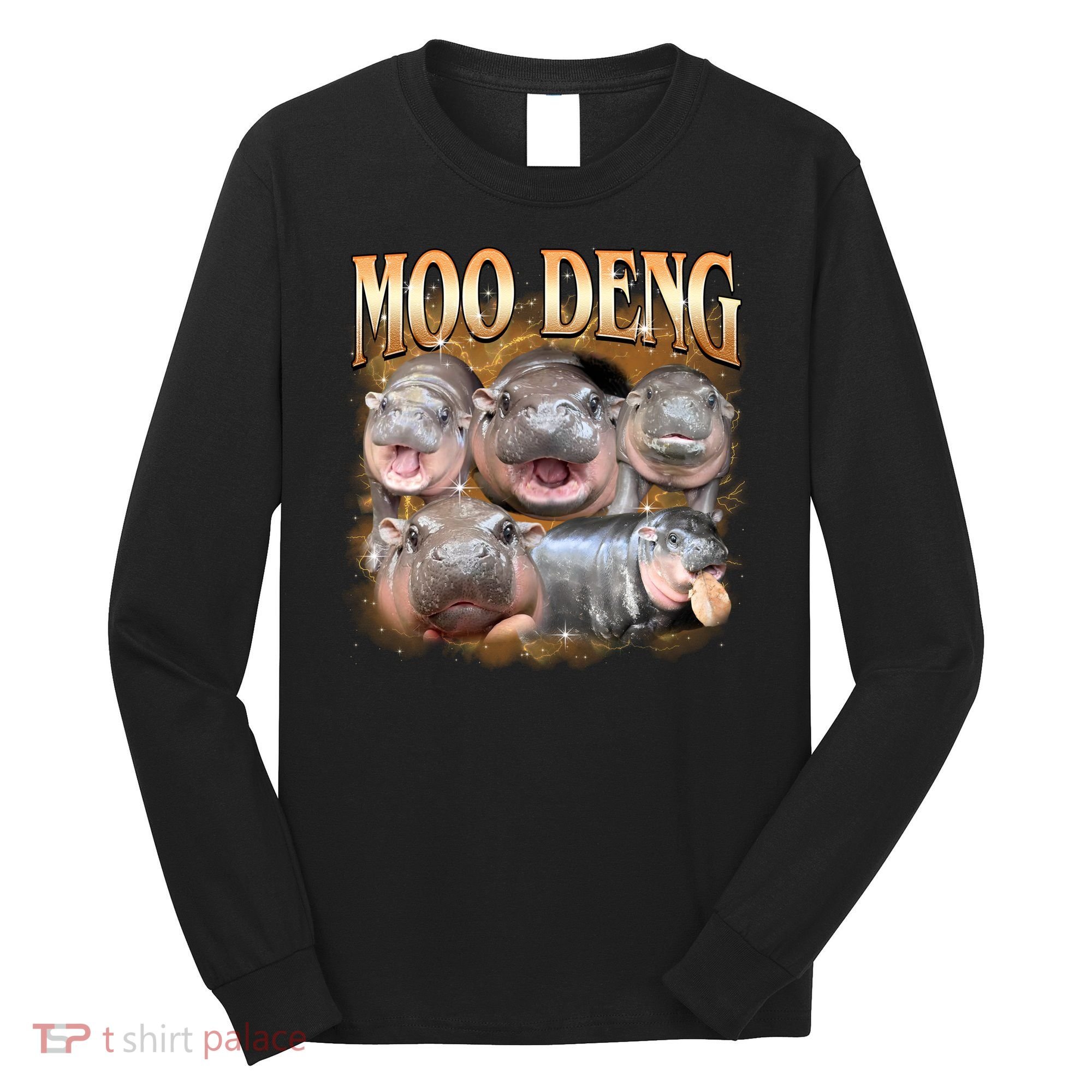 Gold Moo Deng Meme Hippo Funny Long Sleeve Shirt