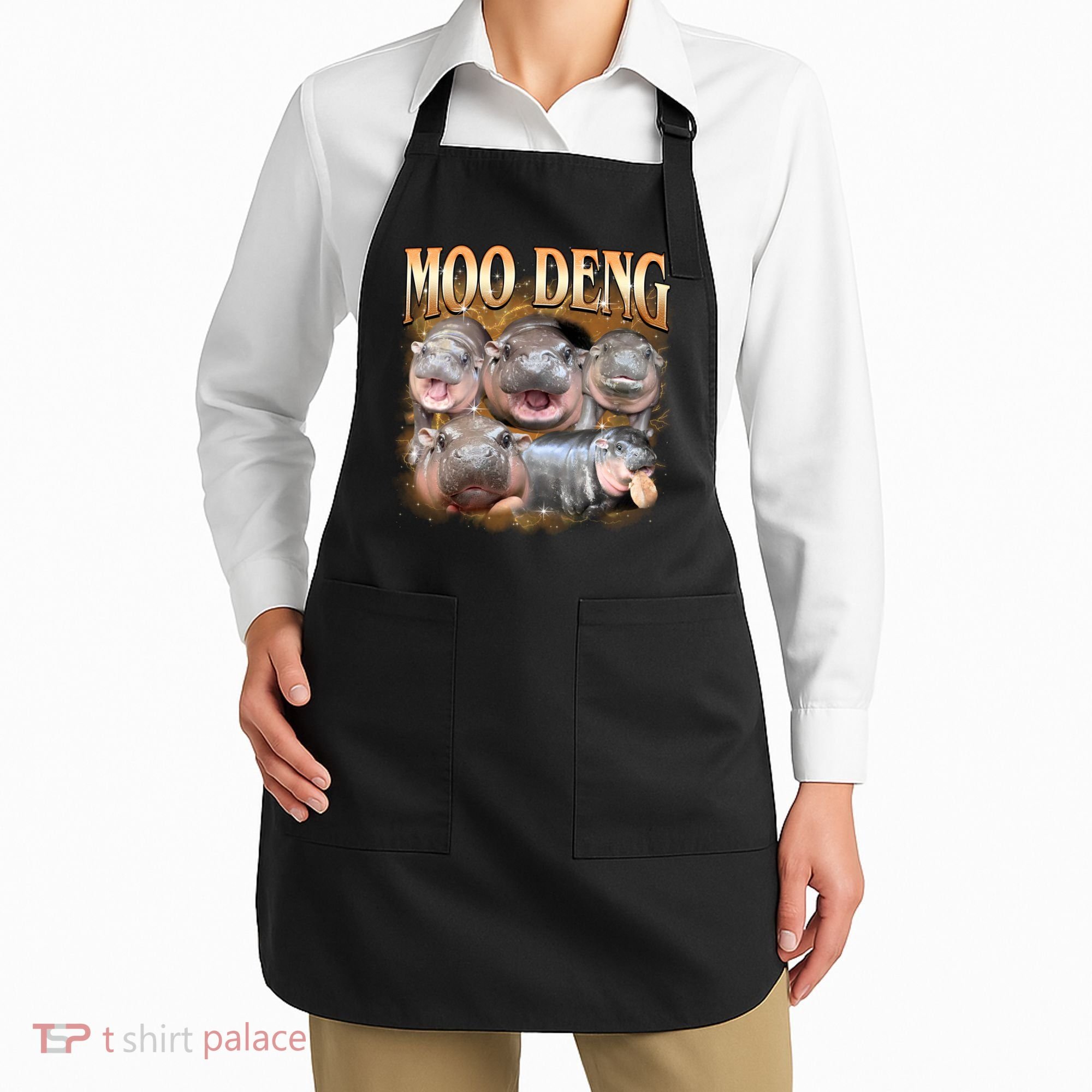 Gold Moo Deng Meme Hippo Funny Apron