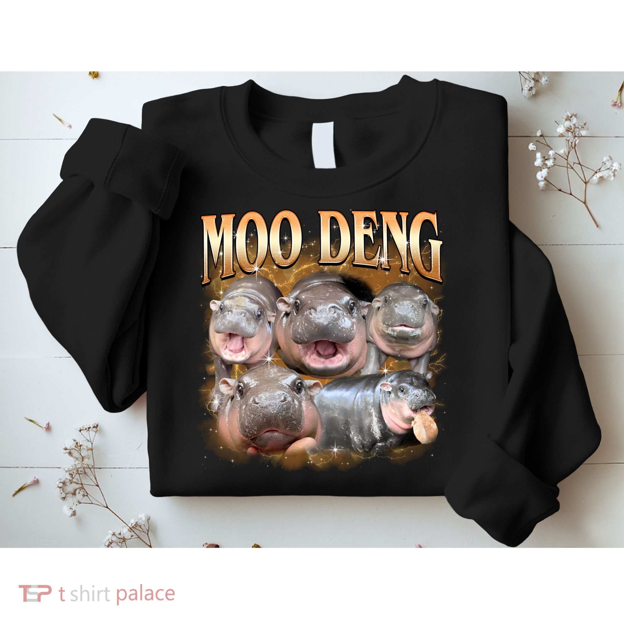 Gold Moo Deng Meme Hippo Funny Sweatshirt