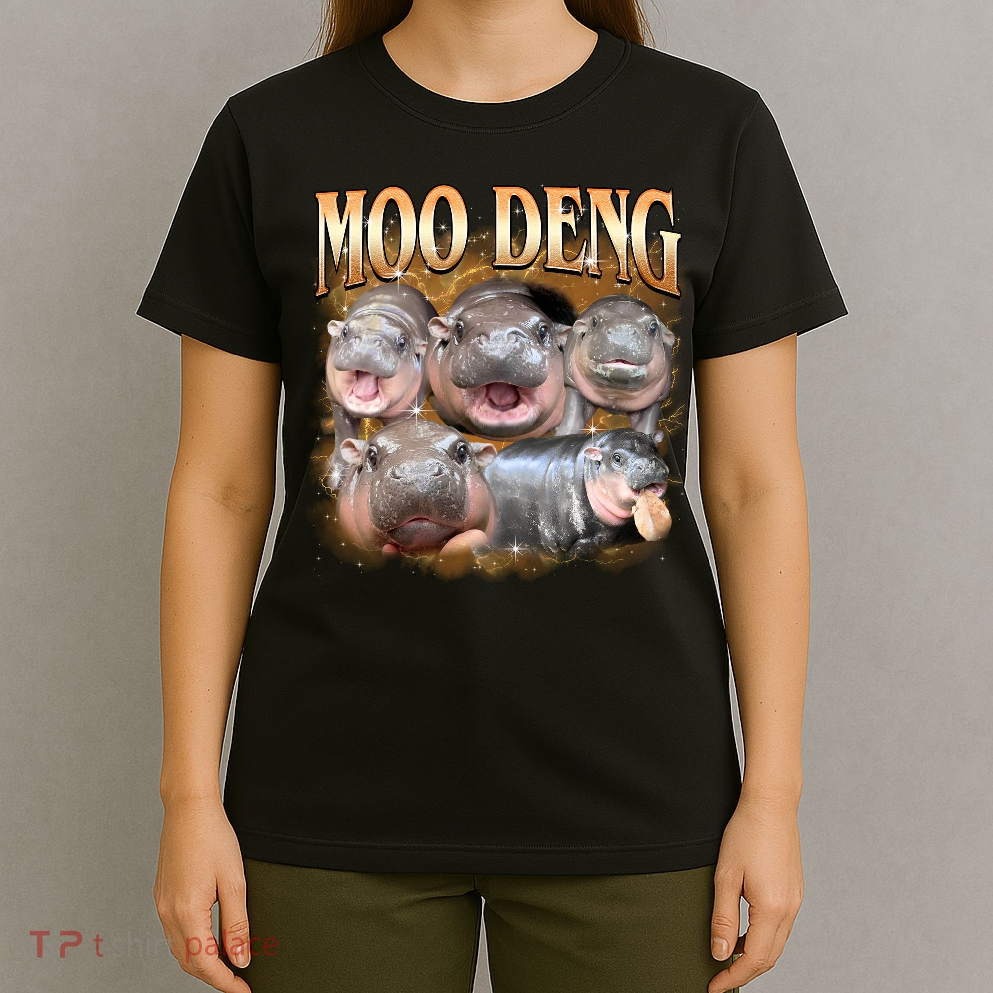 Gold Moo Deng Meme Hippo Funny T-Shirt