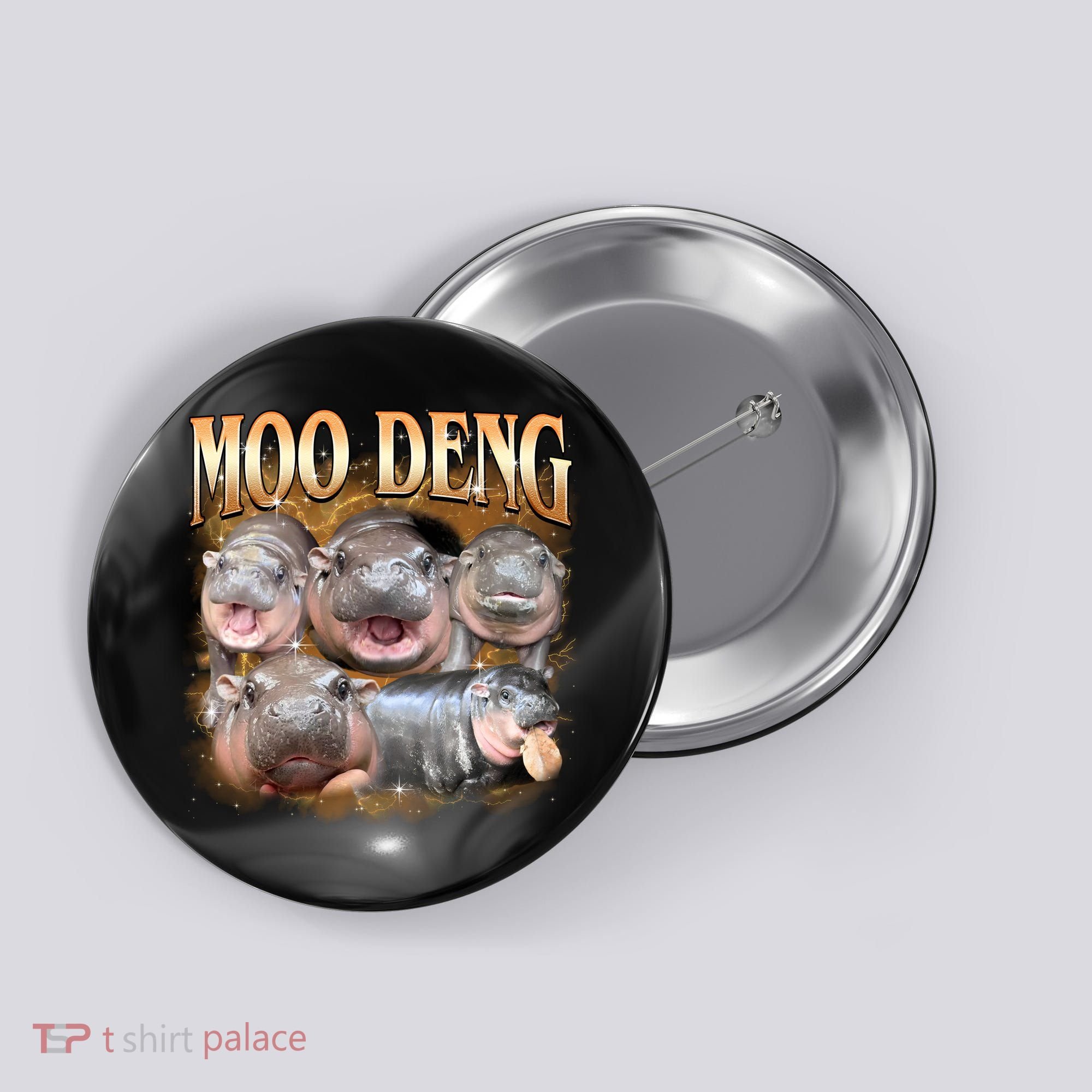 Gold Moo Deng Meme Hippo Funny Button