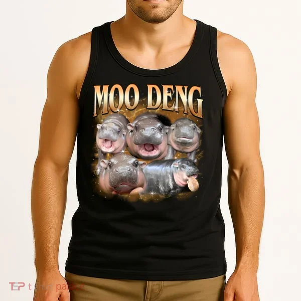 Gold Moo Deng Meme Hippo Funny Tank Top