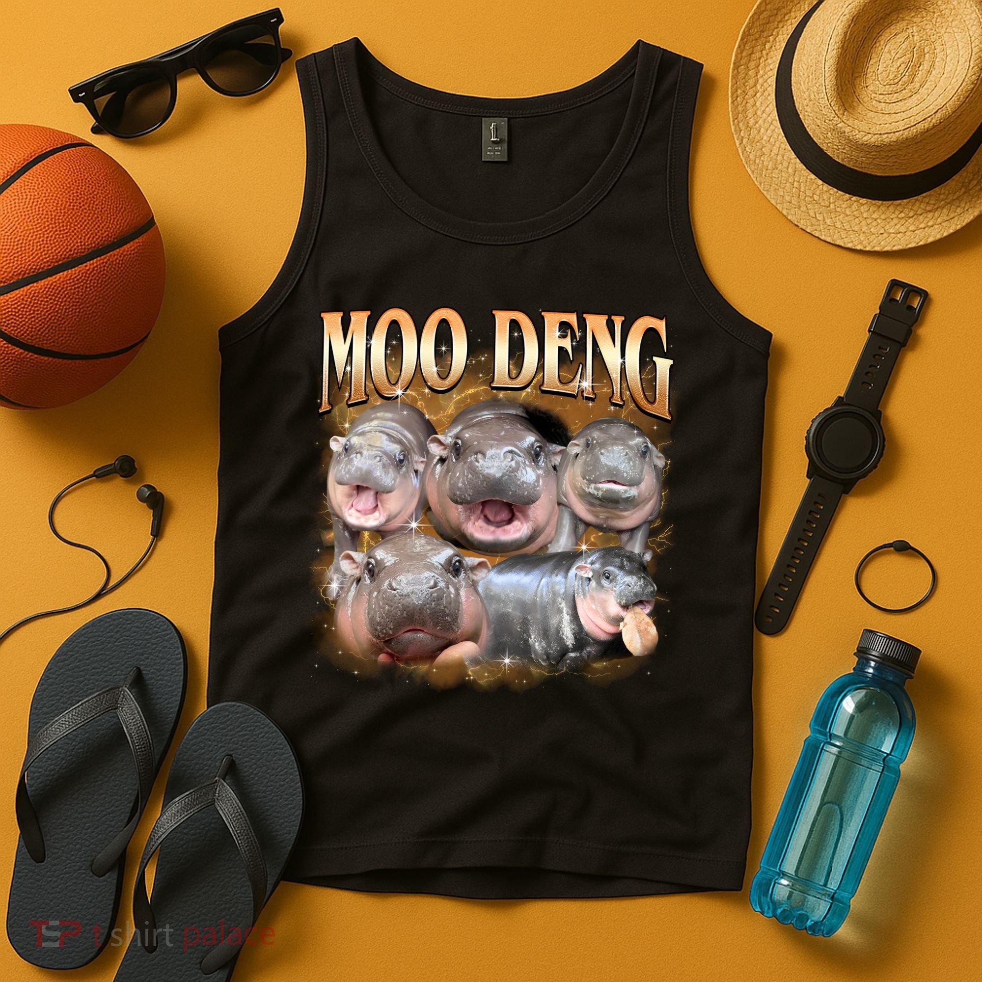 Gold Moo Deng Meme Hippo Funny Tank Top