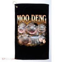 Gold Moo Deng Meme Hippo Funny Golf Towel thumb 0