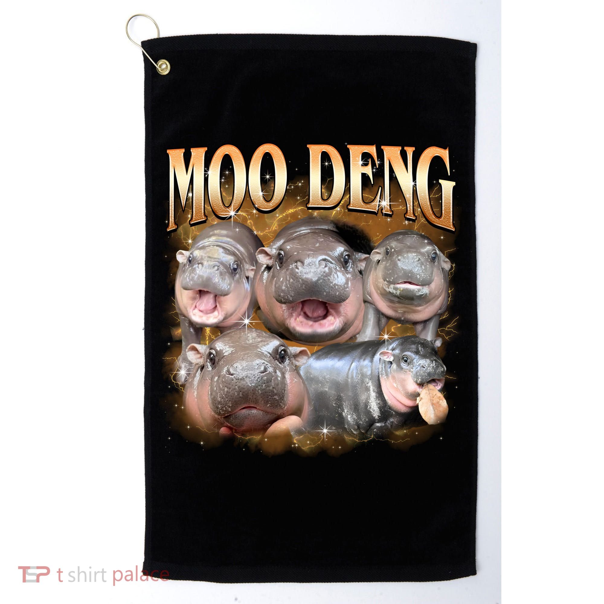 Gold Moo Deng Meme Hippo Funny Golf Towel