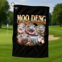 Gold Moo Deng Meme Hippo Funny Golf Towel thumb 1