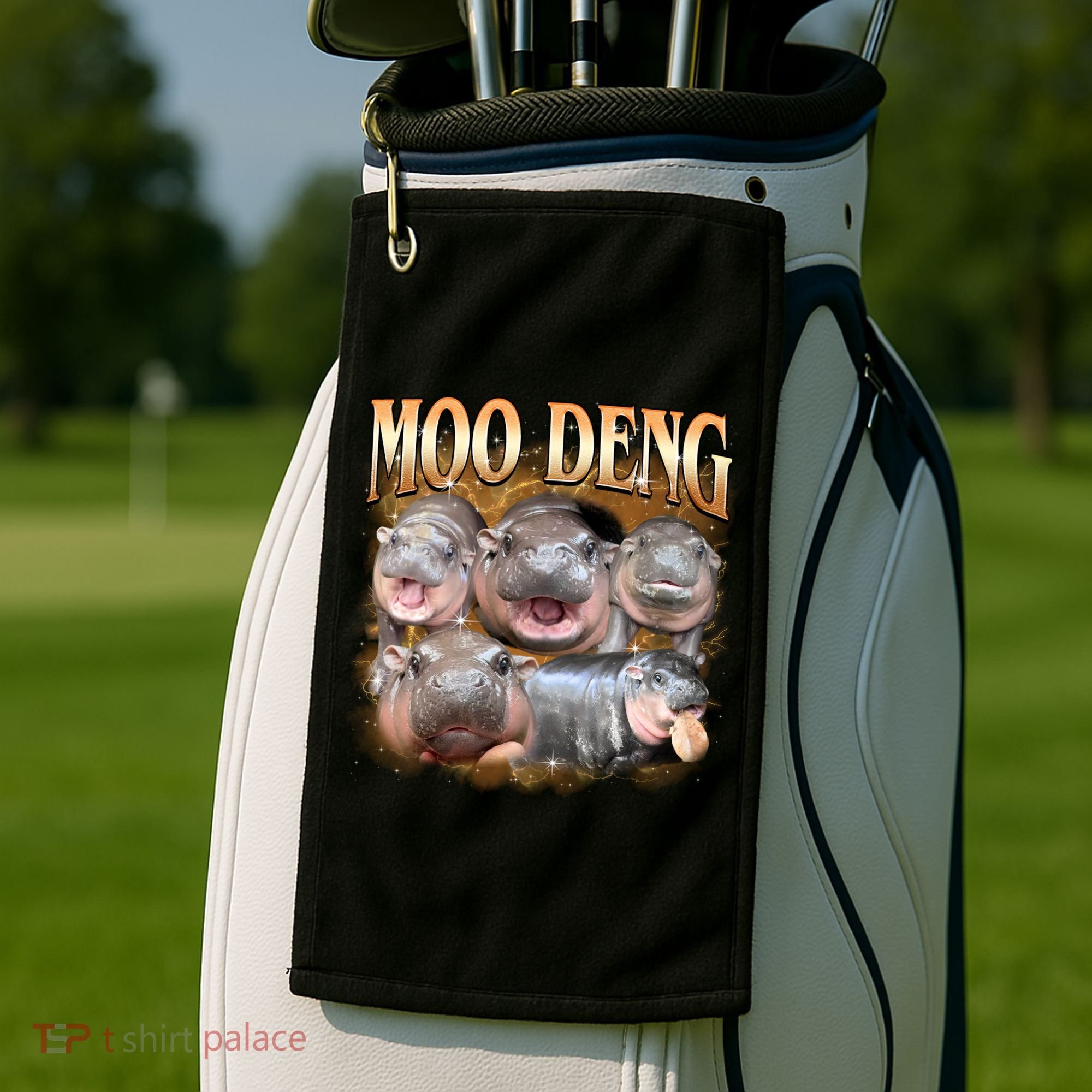 Gold Moo Deng Meme Hippo Funny Golf Towel