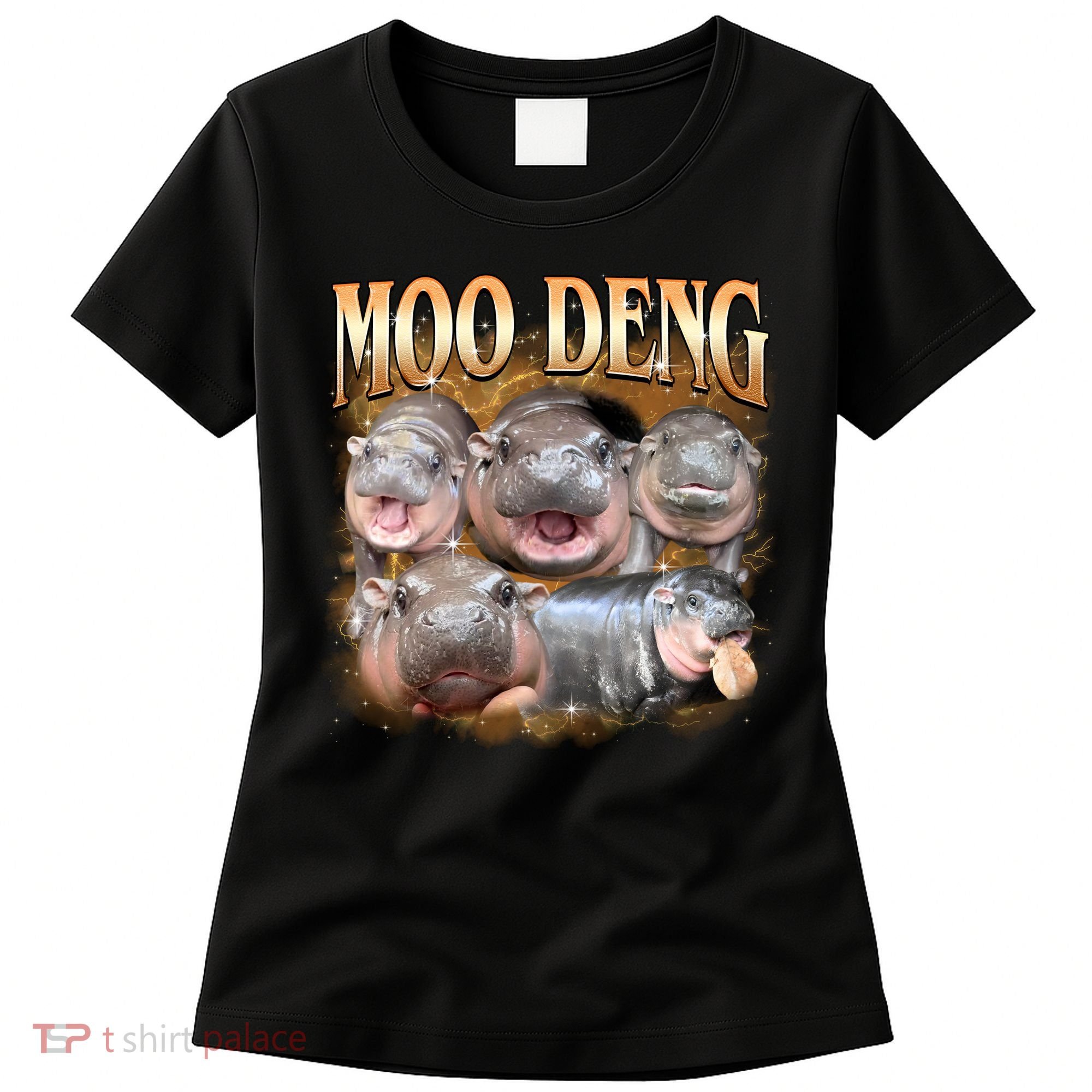 Gold Moo Deng Meme Hippo Funny Women's T-Shirt