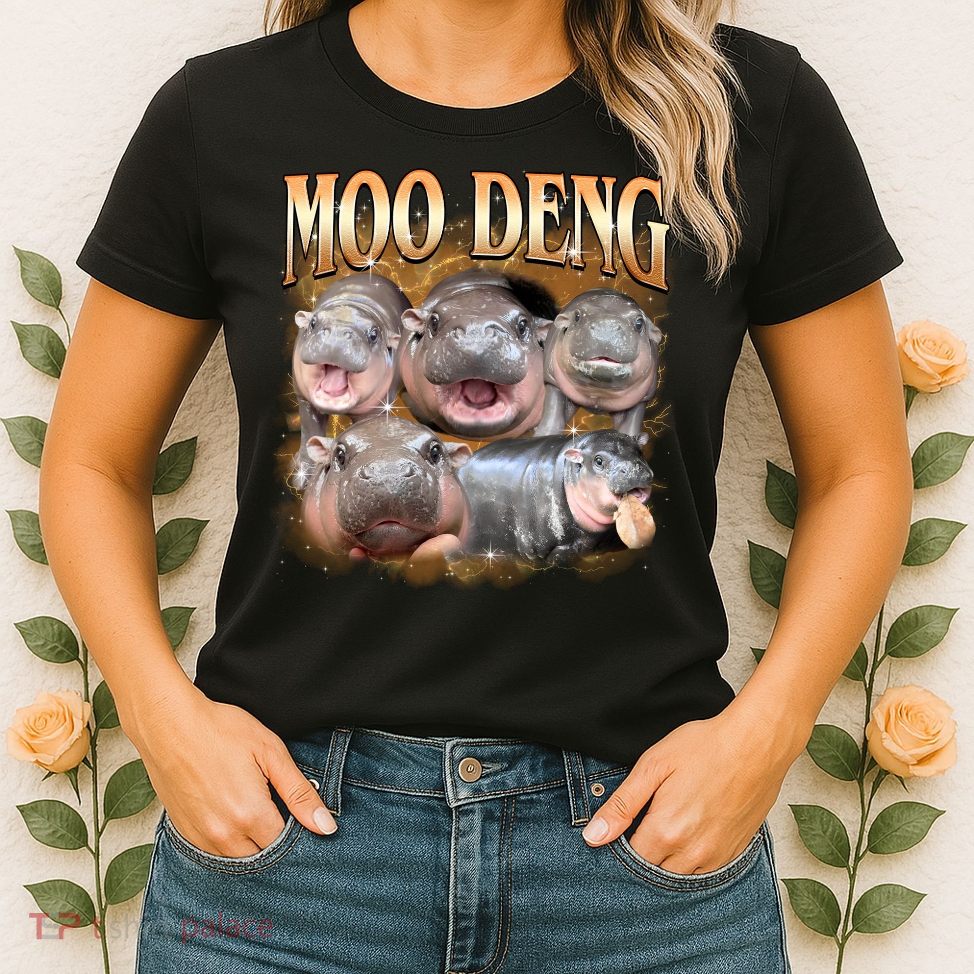 Gold Moo Deng Meme Hippo Funny Women's T-Shirt