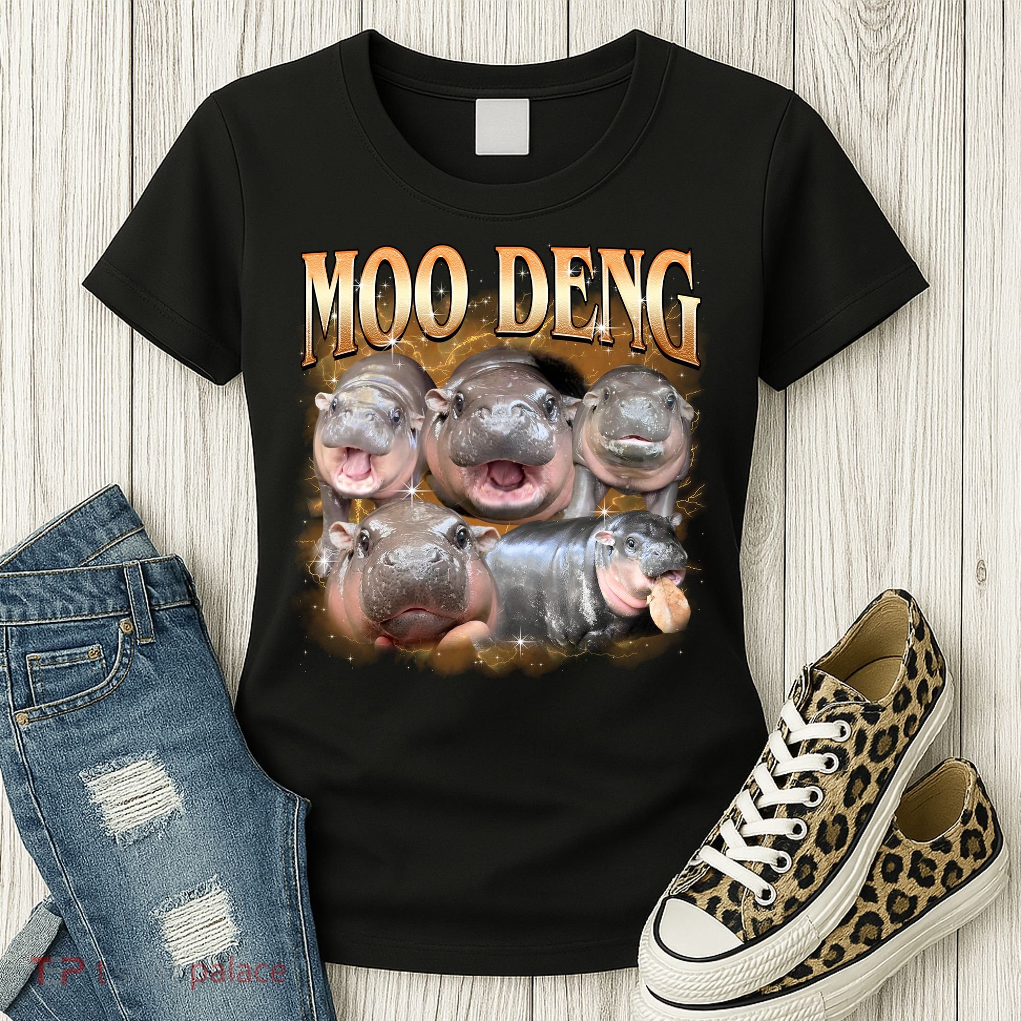 Gold Moo Deng Meme Hippo Funny Women's T-Shirt
