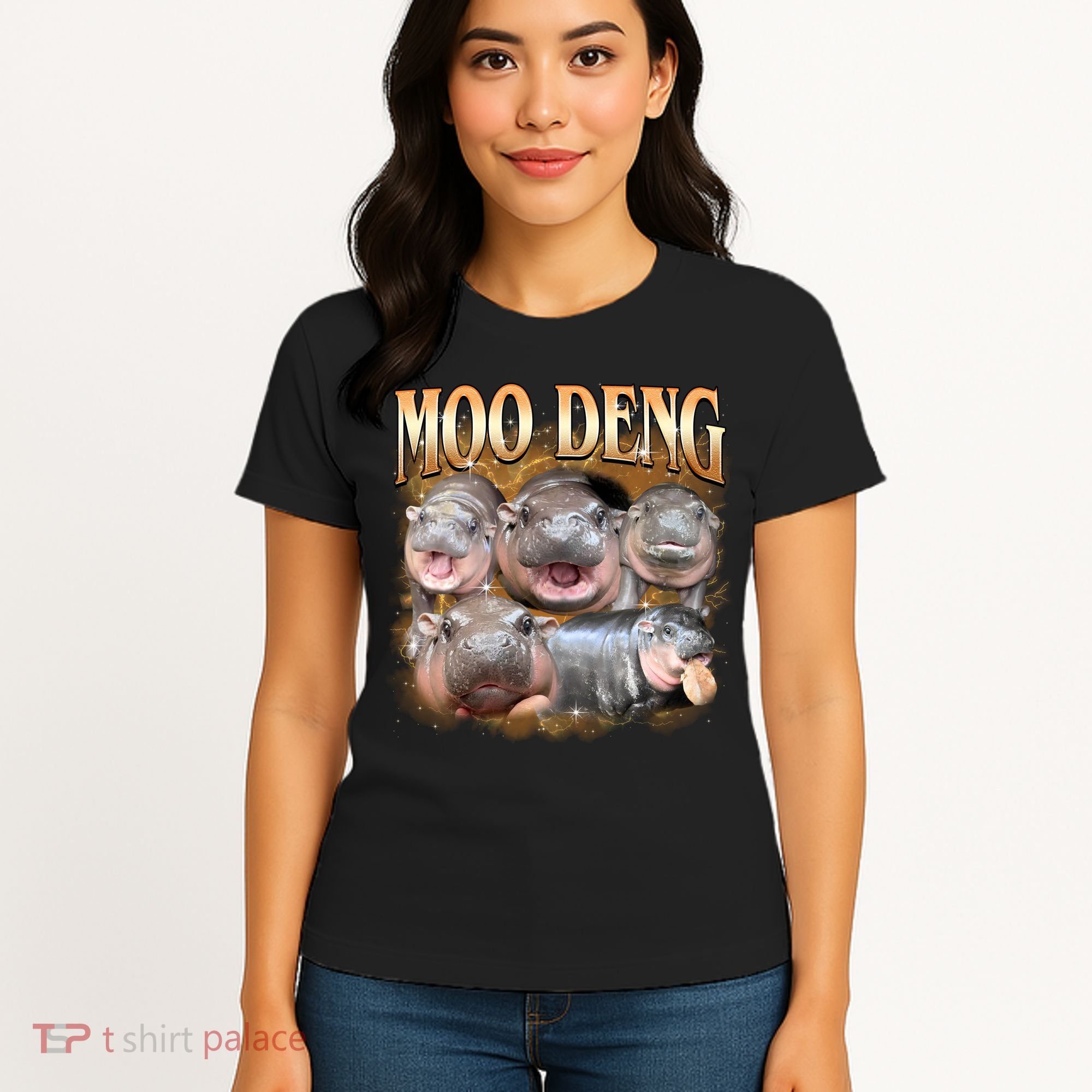 Gold Moo Deng Meme Hippo Funny Women's T-Shirt