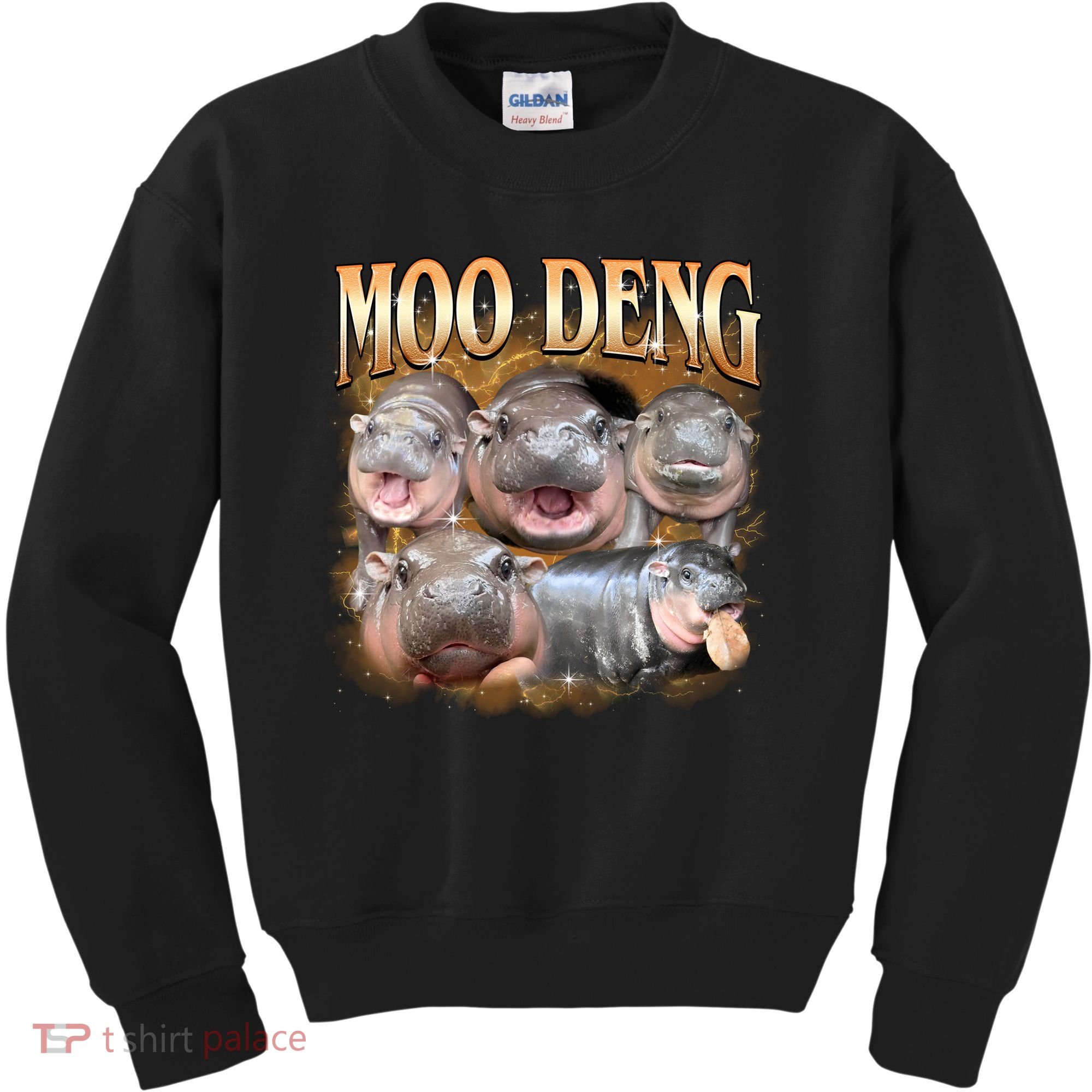 Gold Moo Deng Meme Hippo Funny Kids Sweatshirt