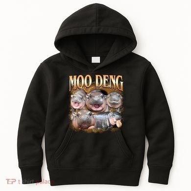 Gold Moo Deng Meme Hippo Funny Kids Hoodie