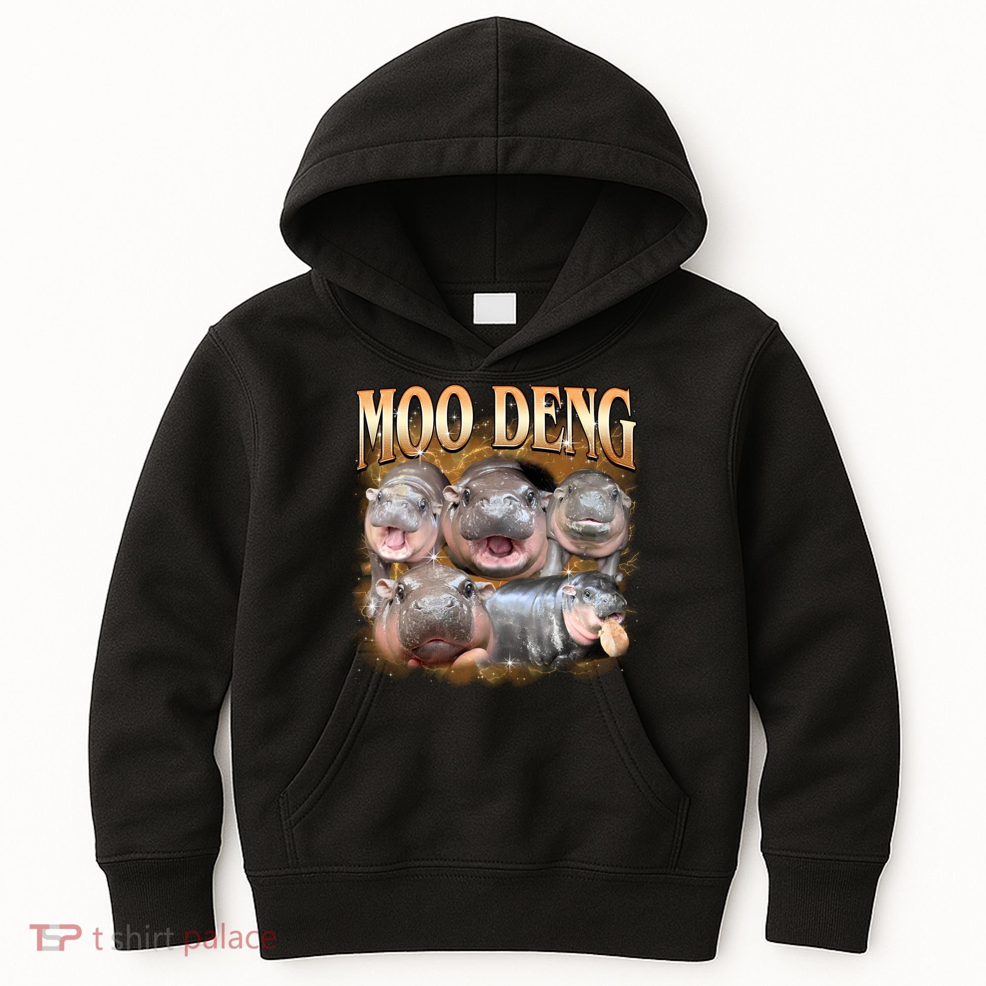 Gold Moo Deng Meme Hippo Funny Kids Hoodie