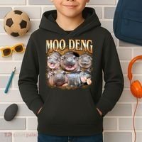 Gold Moo Deng Meme Hippo Funny Kids Hoodie thumb 2