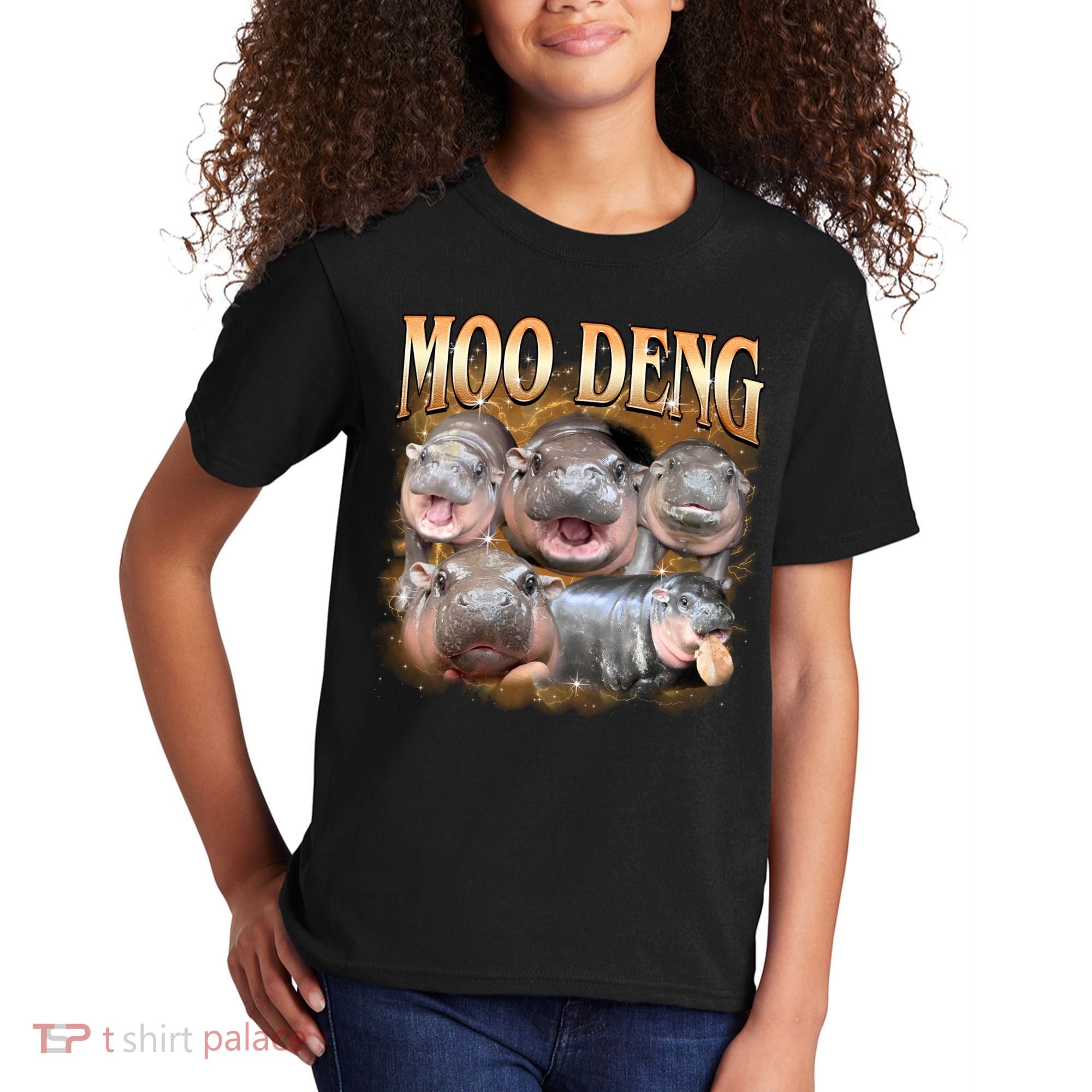 Gold Moo Deng Meme Hippo Funny Kids T-Shirt