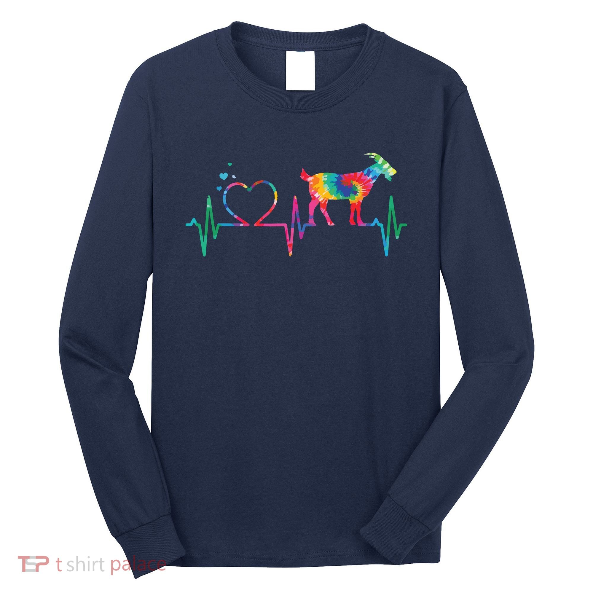 Goat Mom Dad Heartbeat Tie Dye Farm Animal Long Sleeve Shirt