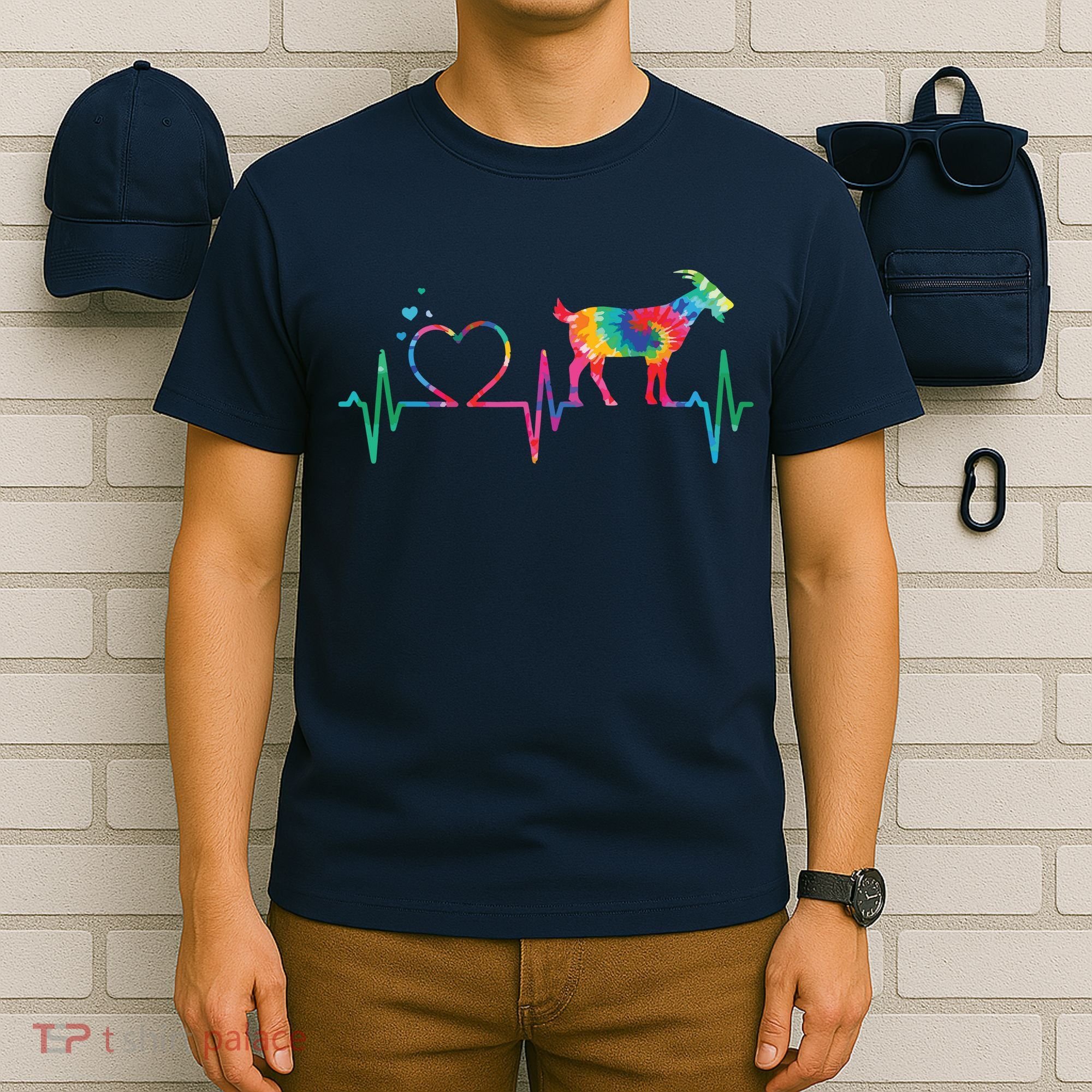 Goat Mom Dad Heartbeat Tie Dye Farm Animal T-Shirt
