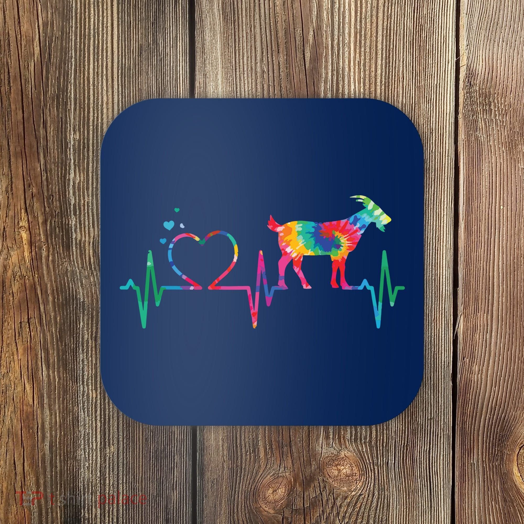 Goat Mom Dad Heartbeat Tie Dye Farm Animal Coaster