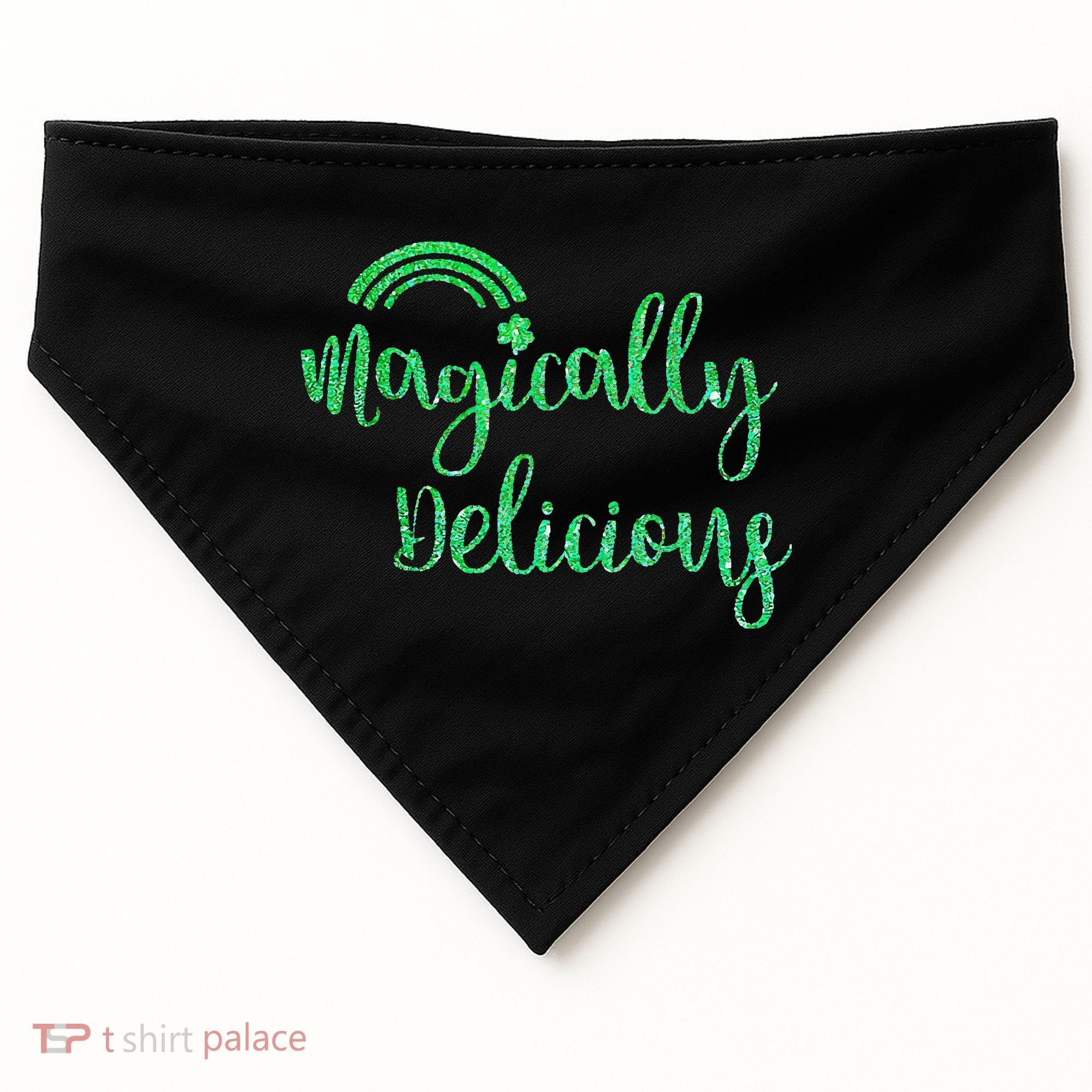 Glitter Magically Delicious Rainbow Shamrock St Patrick's USA-Made Doggie Bandana