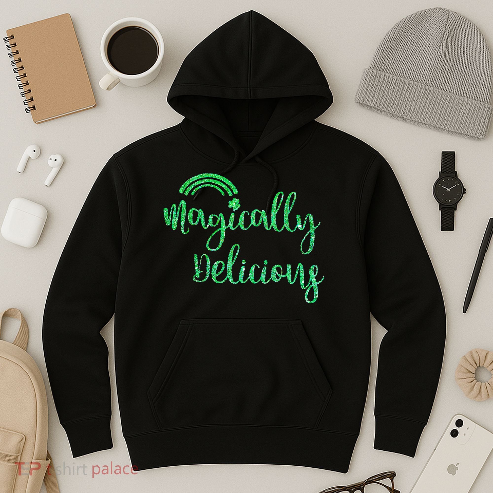 Glitter Magically Delicious Rainbow Shamrock St Patrick's Hoodie