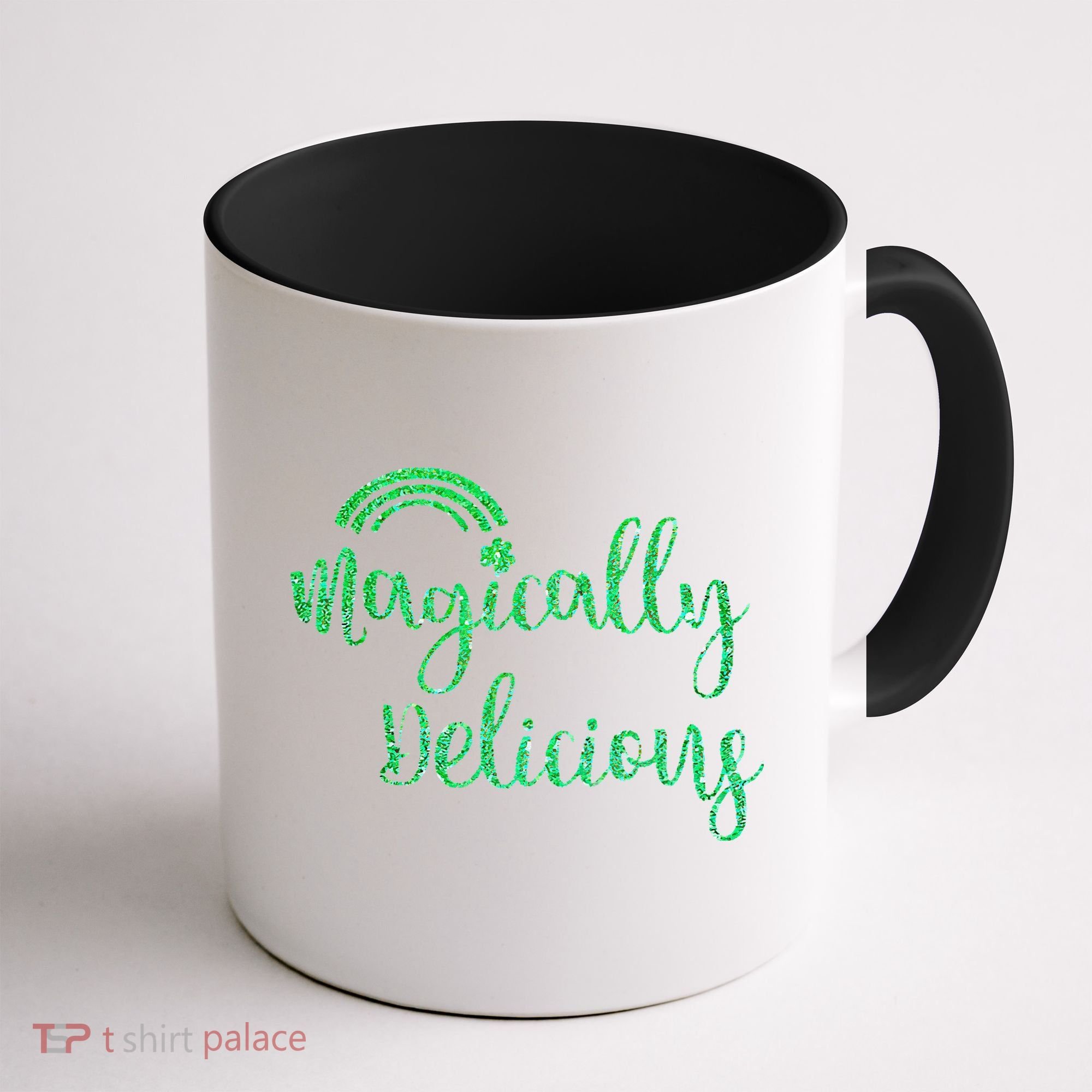 Glitter Magically Delicious Rainbow Shamrock St Patrick's Coffee Mug
