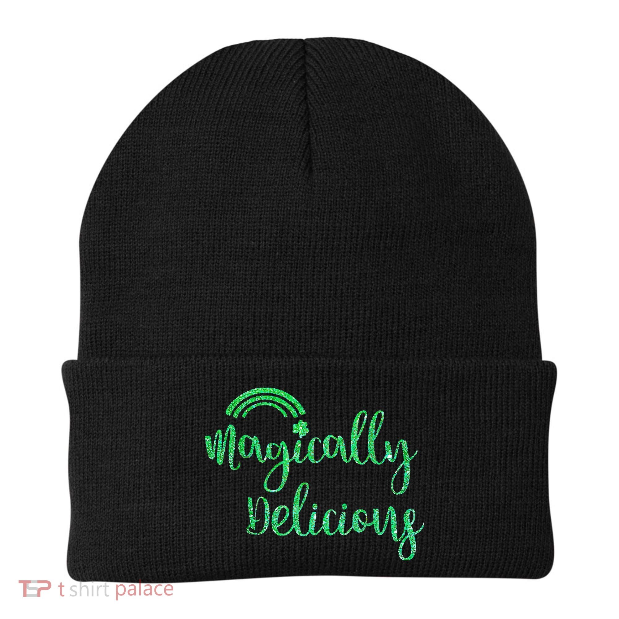 Glitter Magically Delicious Rainbow Shamrock St Patrick's Beanie