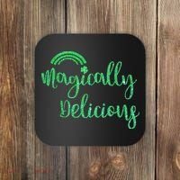 Glitter Magically Delicious Rainbow Shamrock St Patrick's Coaster thumb 0