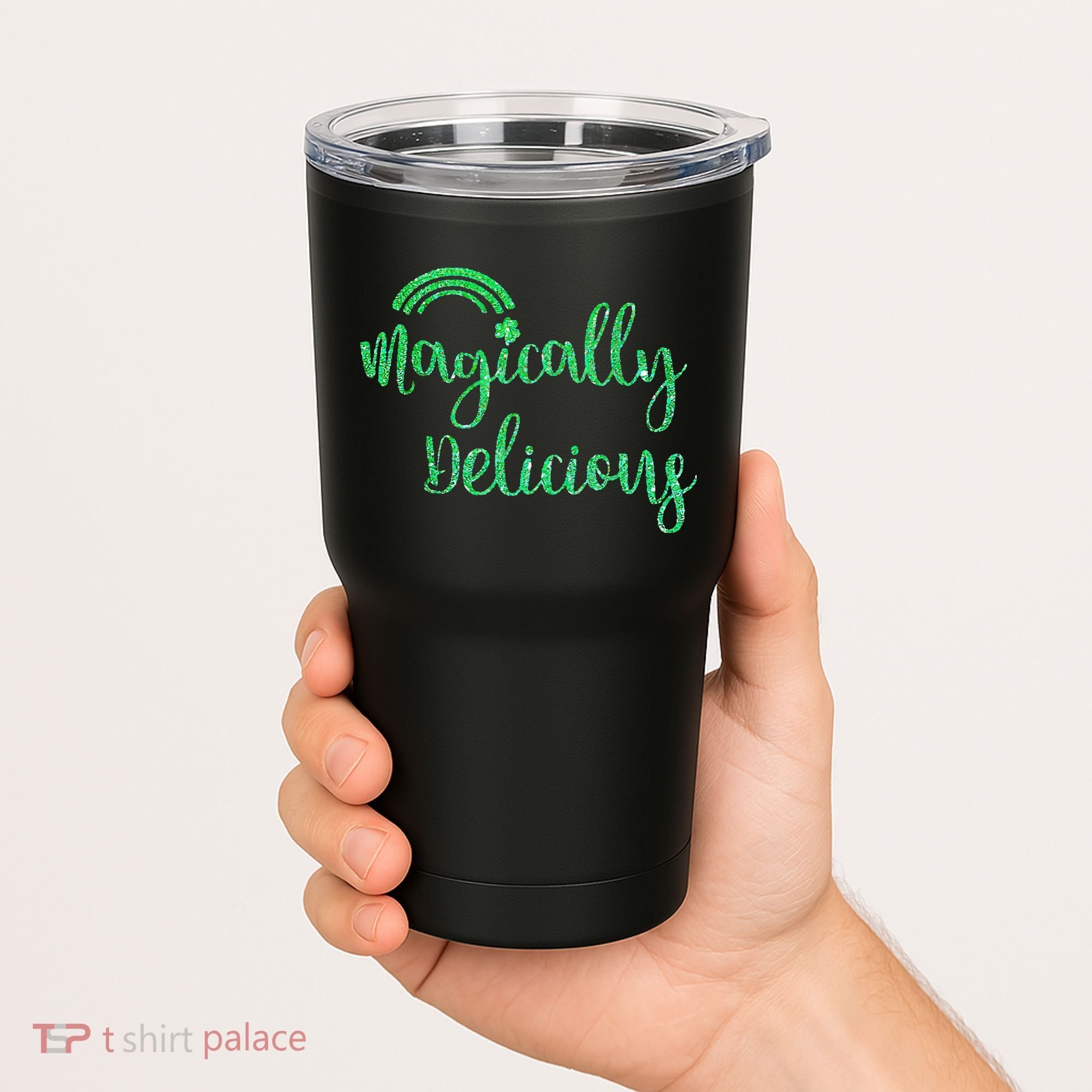Glitter Magically Delicious Rainbow Shamrock St Patrick's Tumbler