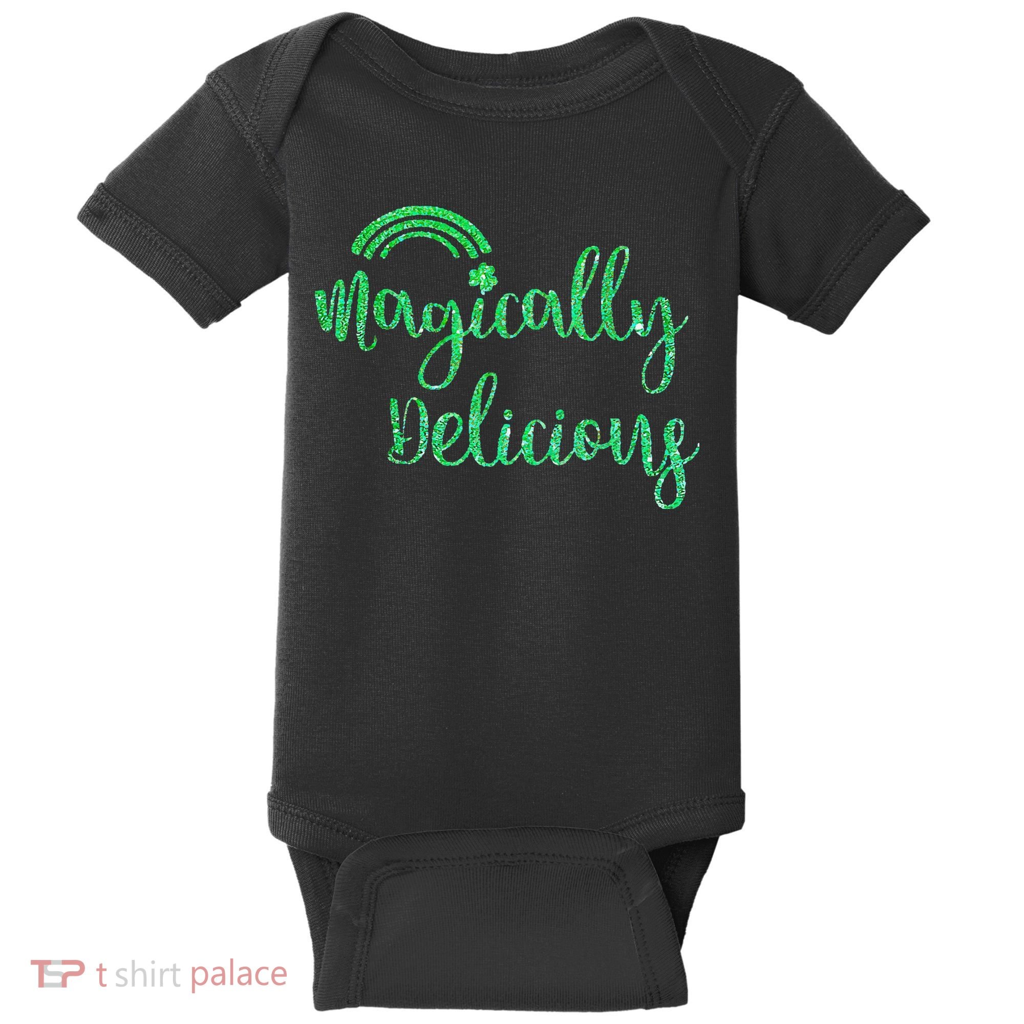Glitter Magically Delicious Rainbow Shamrock St Patrick's Baby Bodysuit