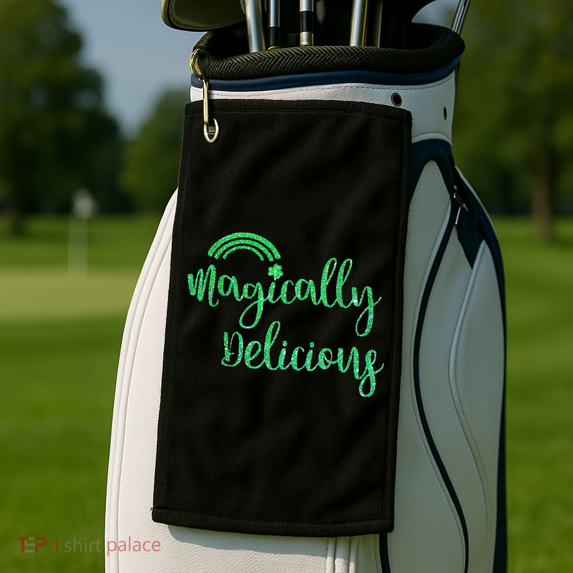 Glitter Magically Delicious Rainbow Shamrock St Patrick's Golf Towel