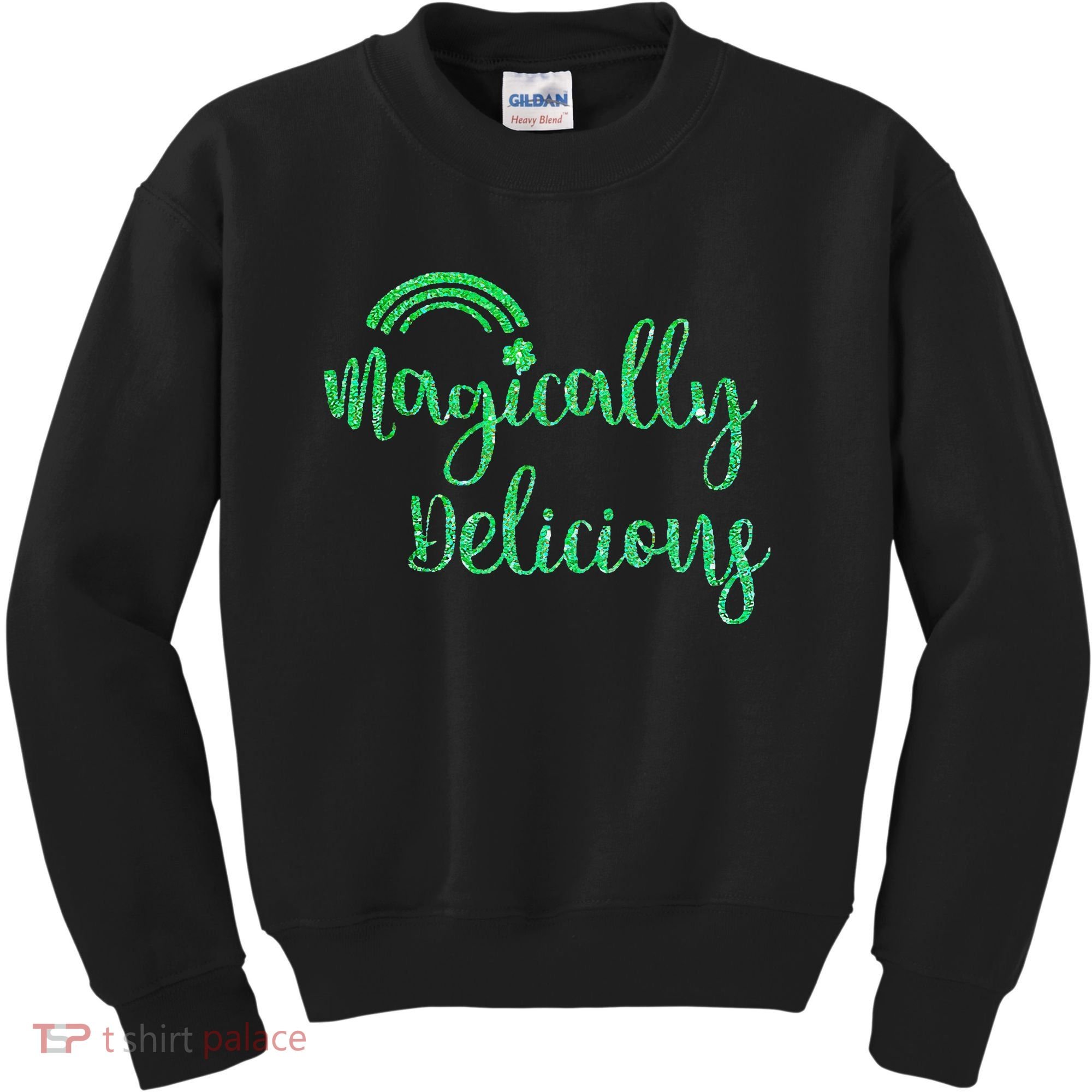 Glitter Magically Delicious Rainbow Shamrock St Patrick's Kids Sweatshirt