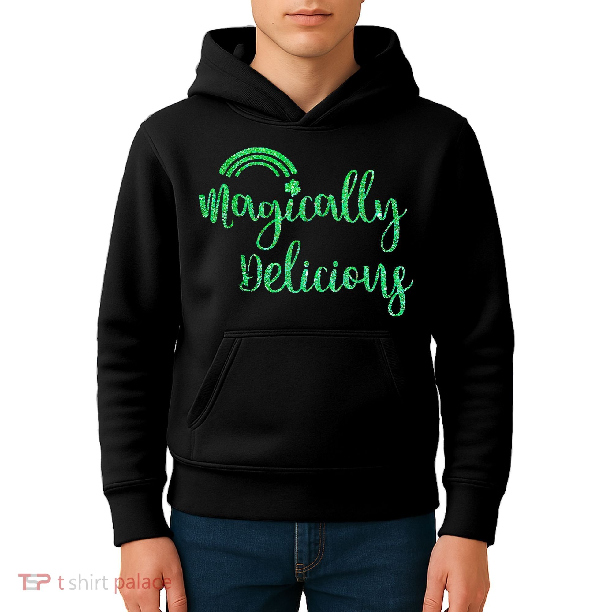 Glitter Magically Delicious Rainbow Shamrock St Patrick's Kids Hoodie