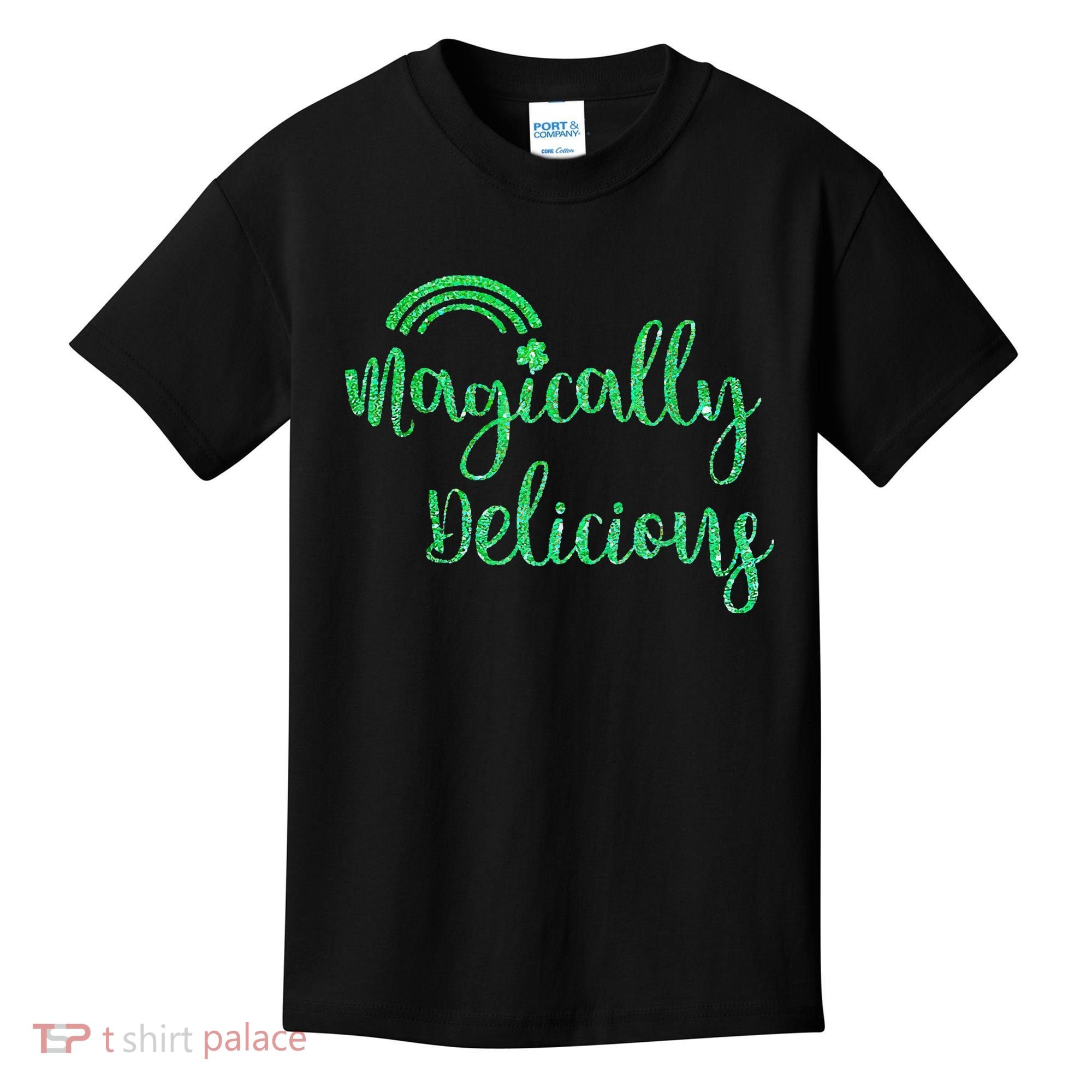 Glitter Magically Delicious Rainbow Shamrock St Patrick's Kids T-Shirt
