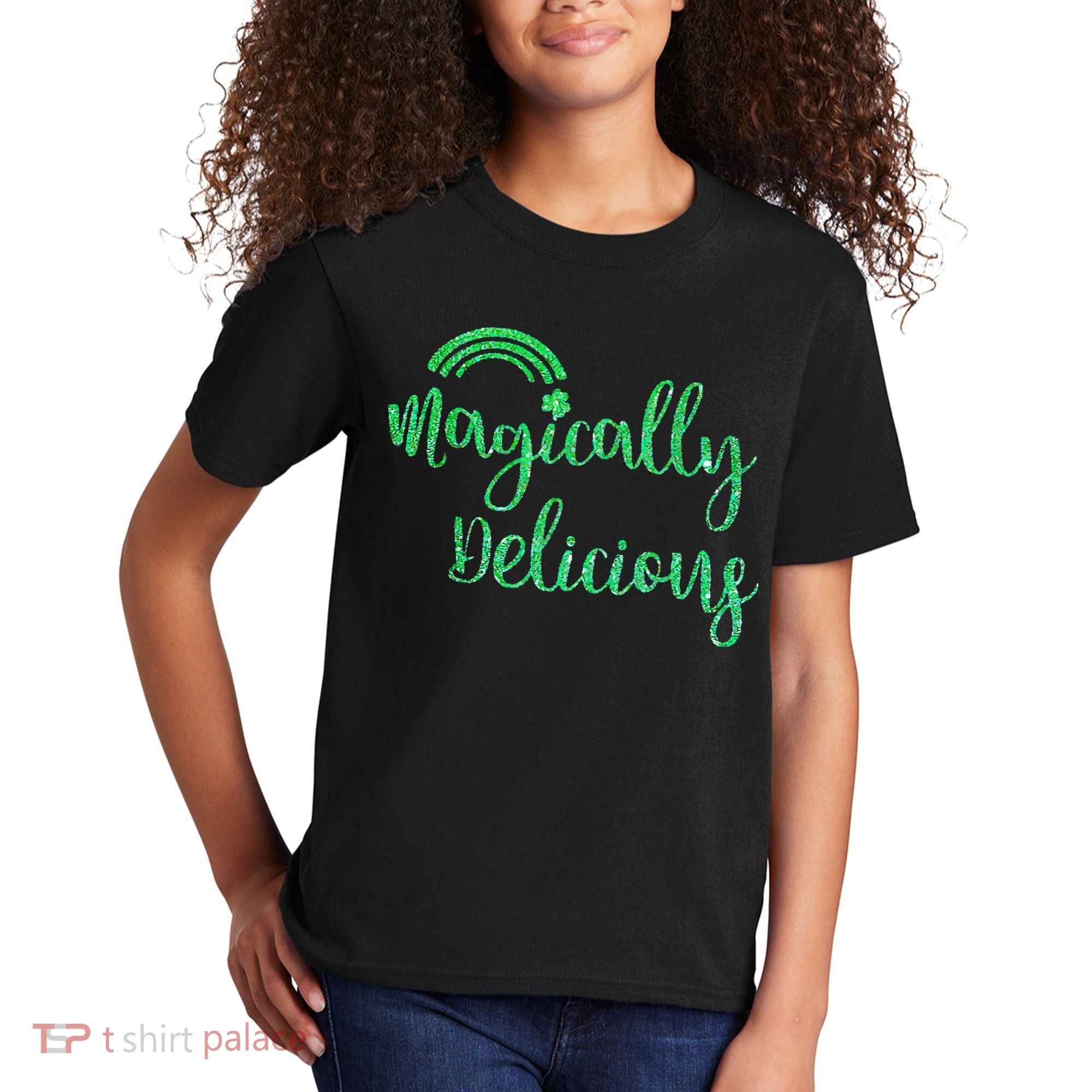 Glitter Magically Delicious Rainbow Shamrock St Patrick's Kids T-Shirt