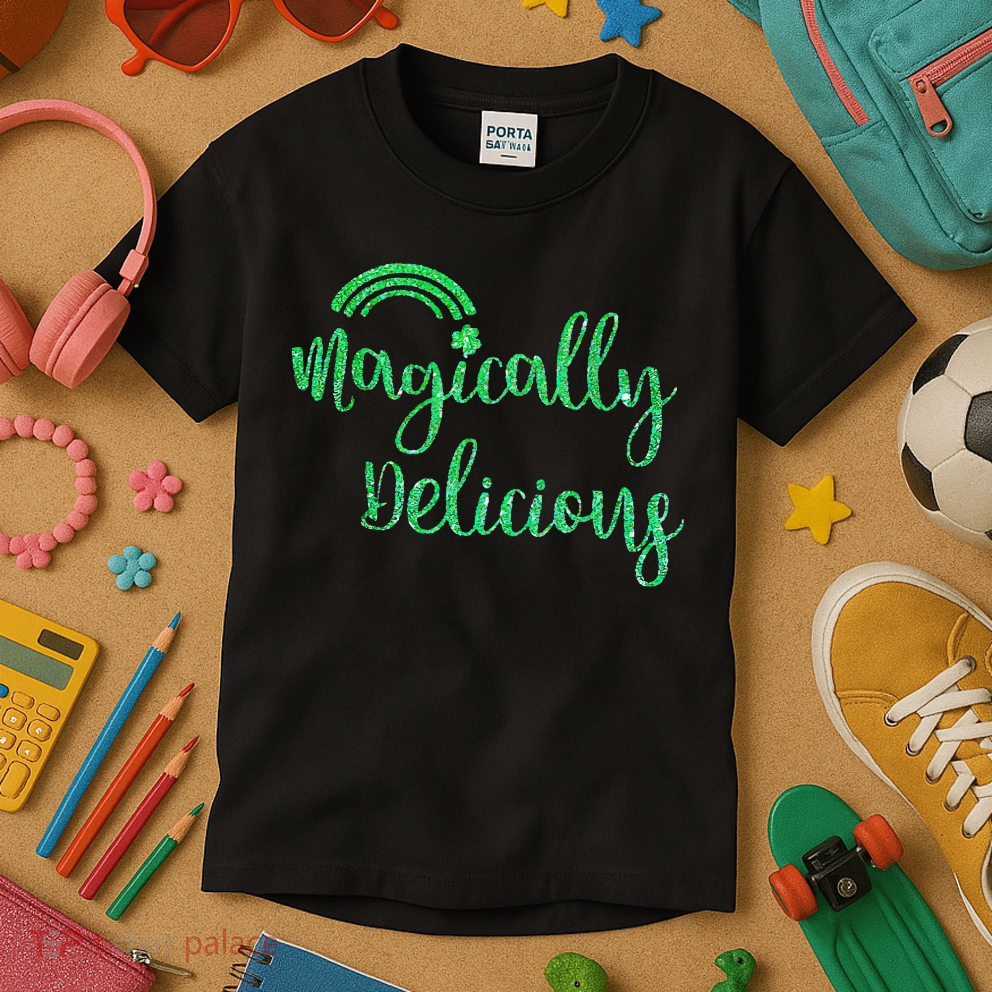 Glitter Magically Delicious Rainbow Shamrock St Patrick's Kids T-Shirt