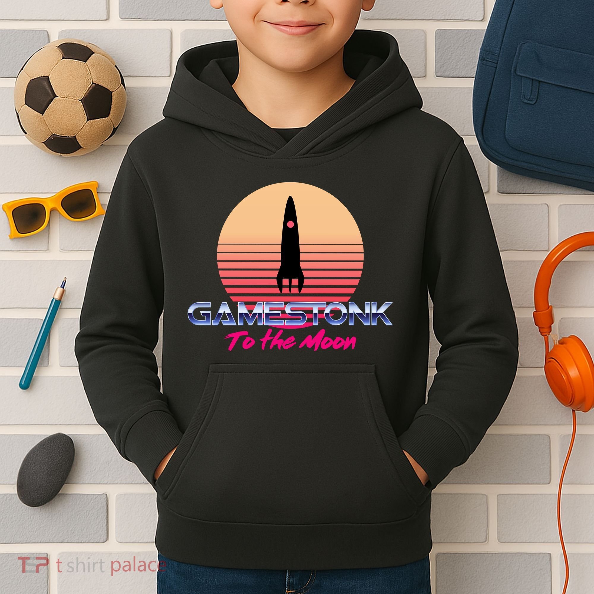 $GME Ticker Rocket Moon Gamestonk GME Gamestick Kids Hoodie
