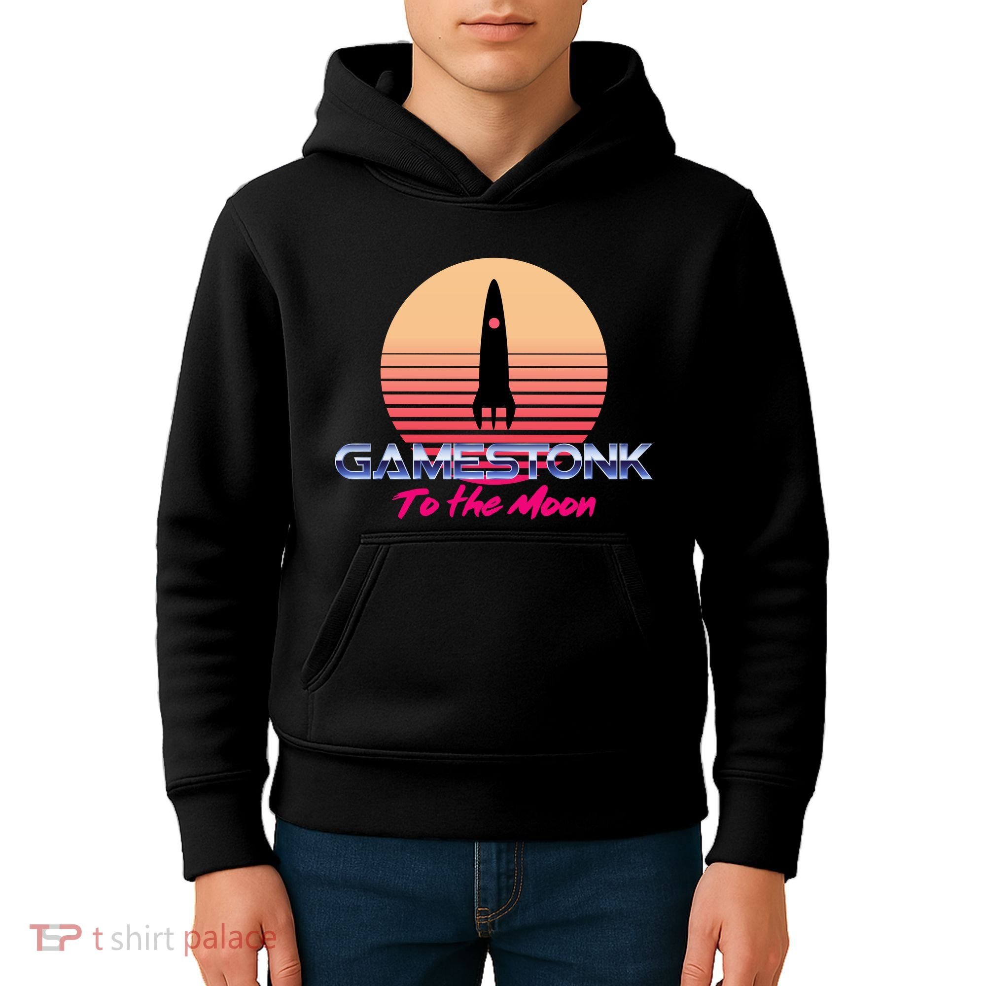 $GME Ticker Rocket Moon Gamestonk GME Gamestick Kids Hoodie
