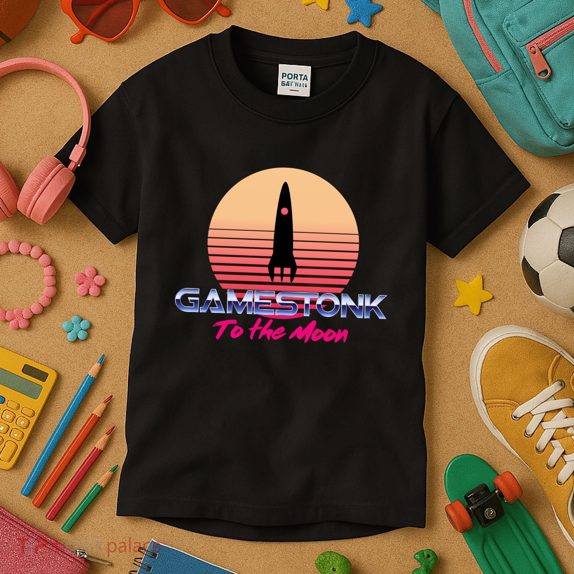 $GME Ticker Rocket Moon Gamestonk GME Gamestick Kids T-Shirt